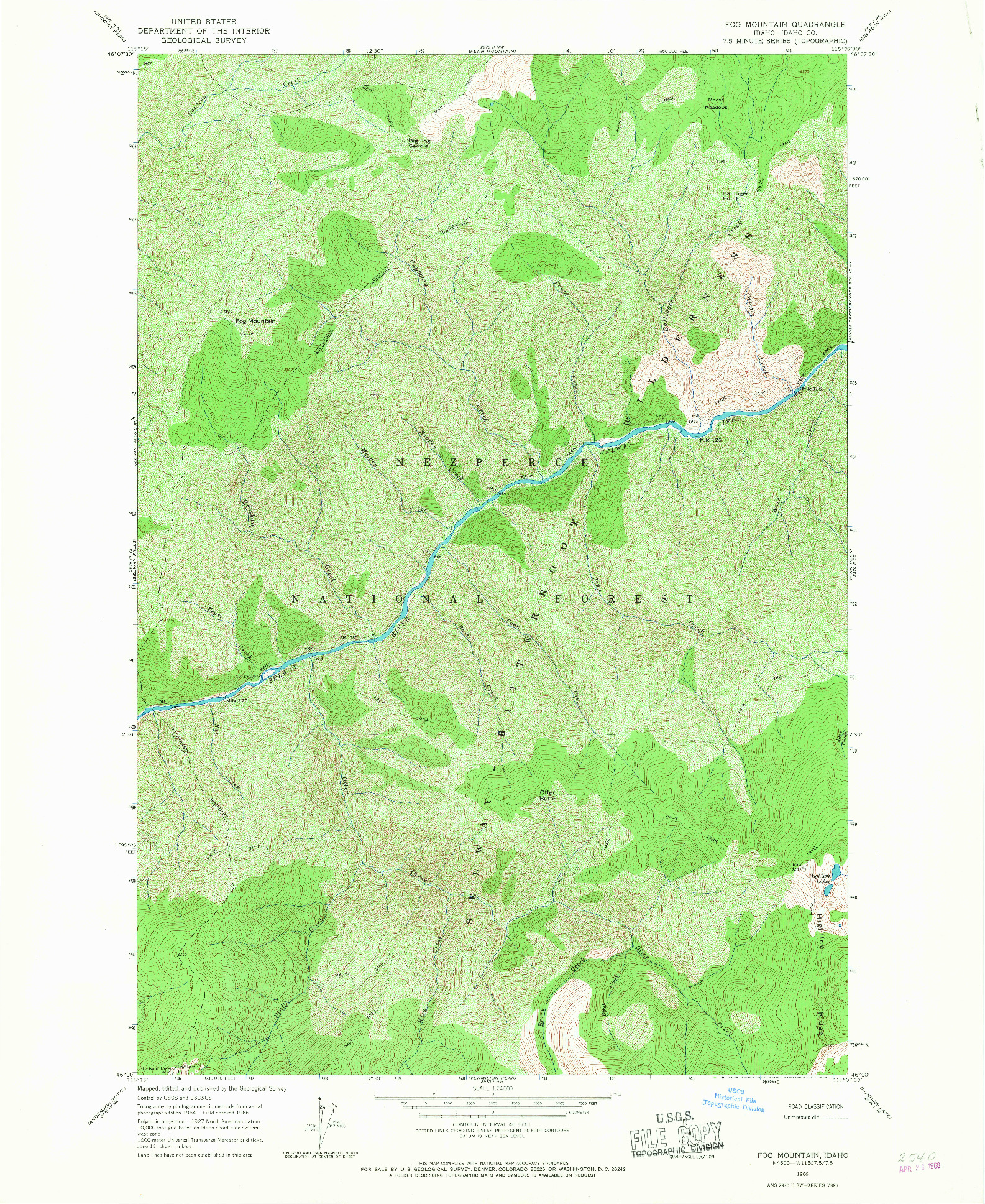 USGS 1:24000-SCALE QUADRANGLE FOR FOG MOUNTAIN, ID 1966