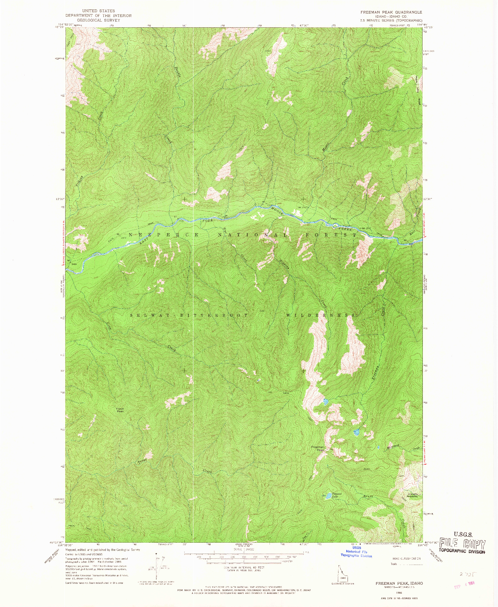 USGS 1:24000-SCALE QUADRANGLE FOR FREEMAN PEAK, ID 1966