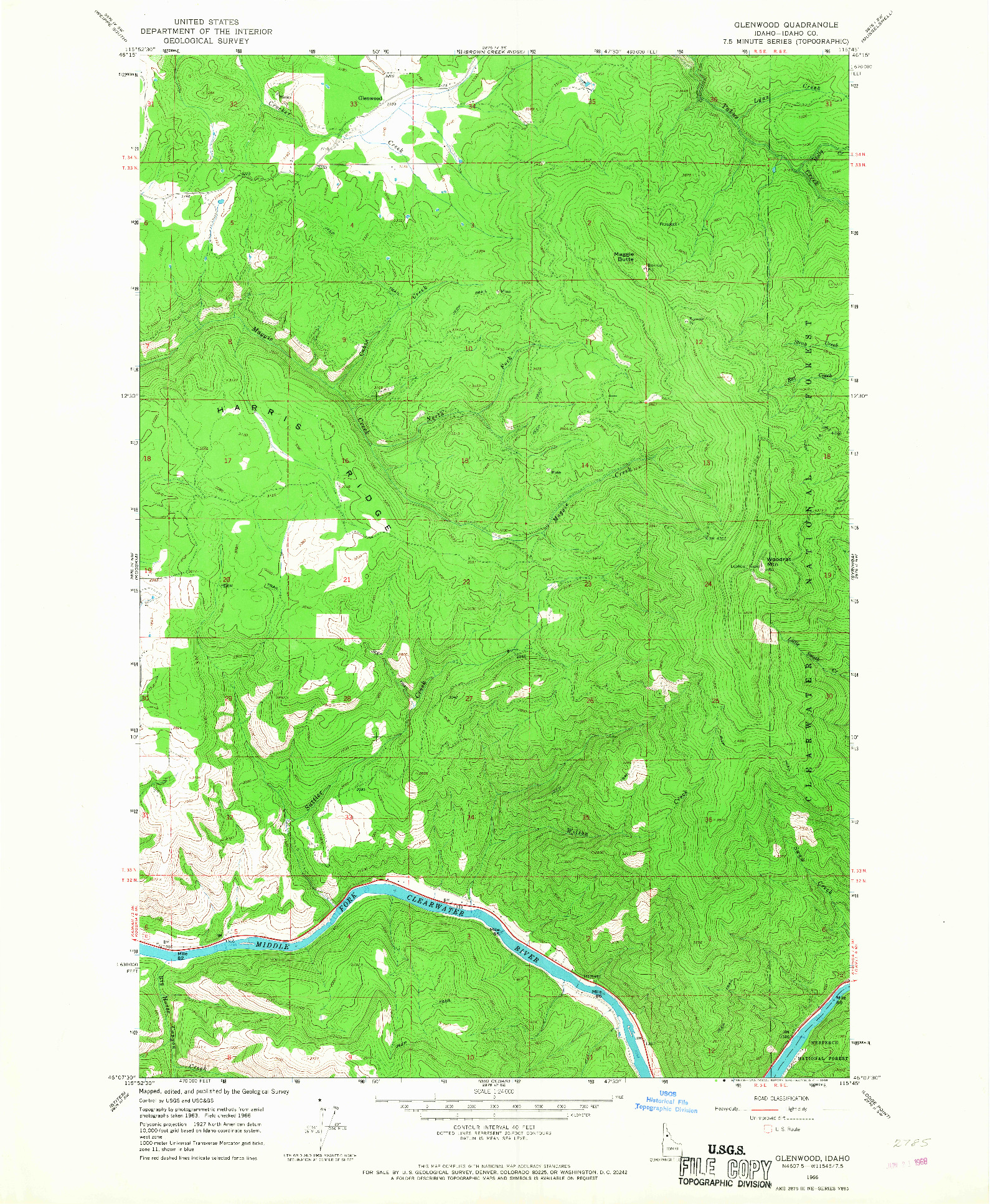 USGS 1:24000-SCALE QUADRANGLE FOR GLENWOOD, ID 1966