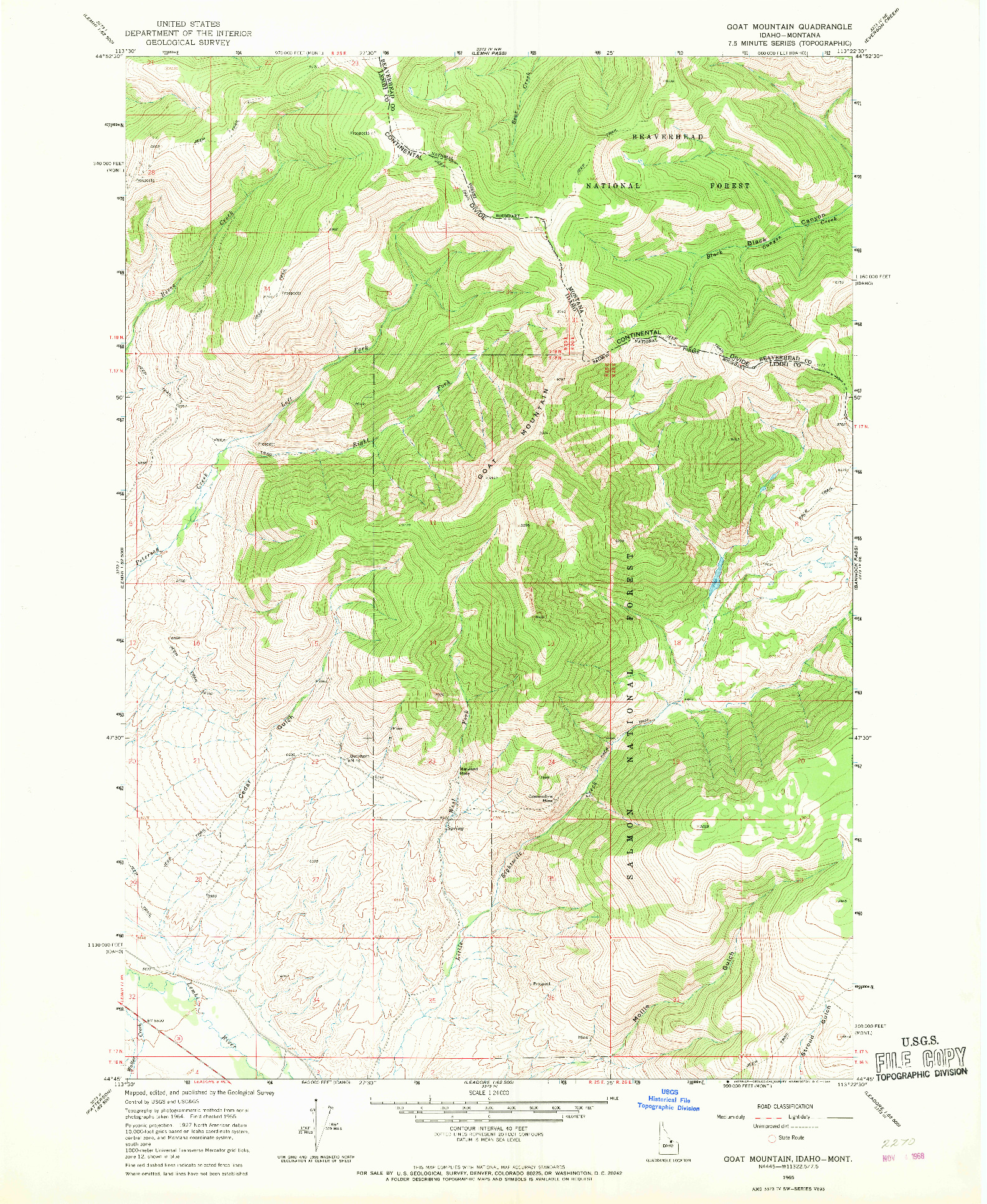 USGS 1:24000-SCALE QUADRANGLE FOR GOAT MOUNTAIN, ID 1965