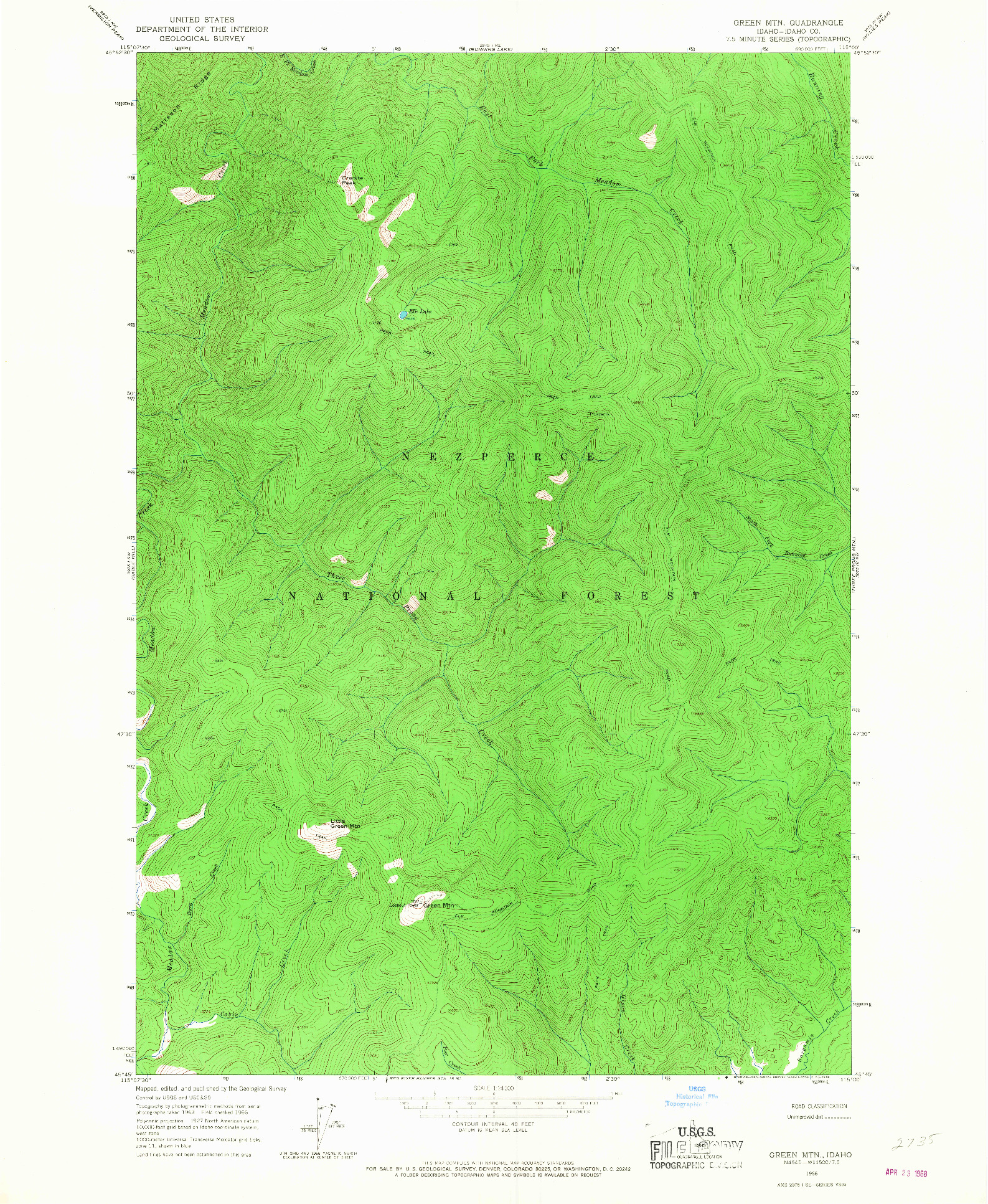 USGS 1:24000-SCALE QUADRANGLE FOR GREEN MTN., ID 1966