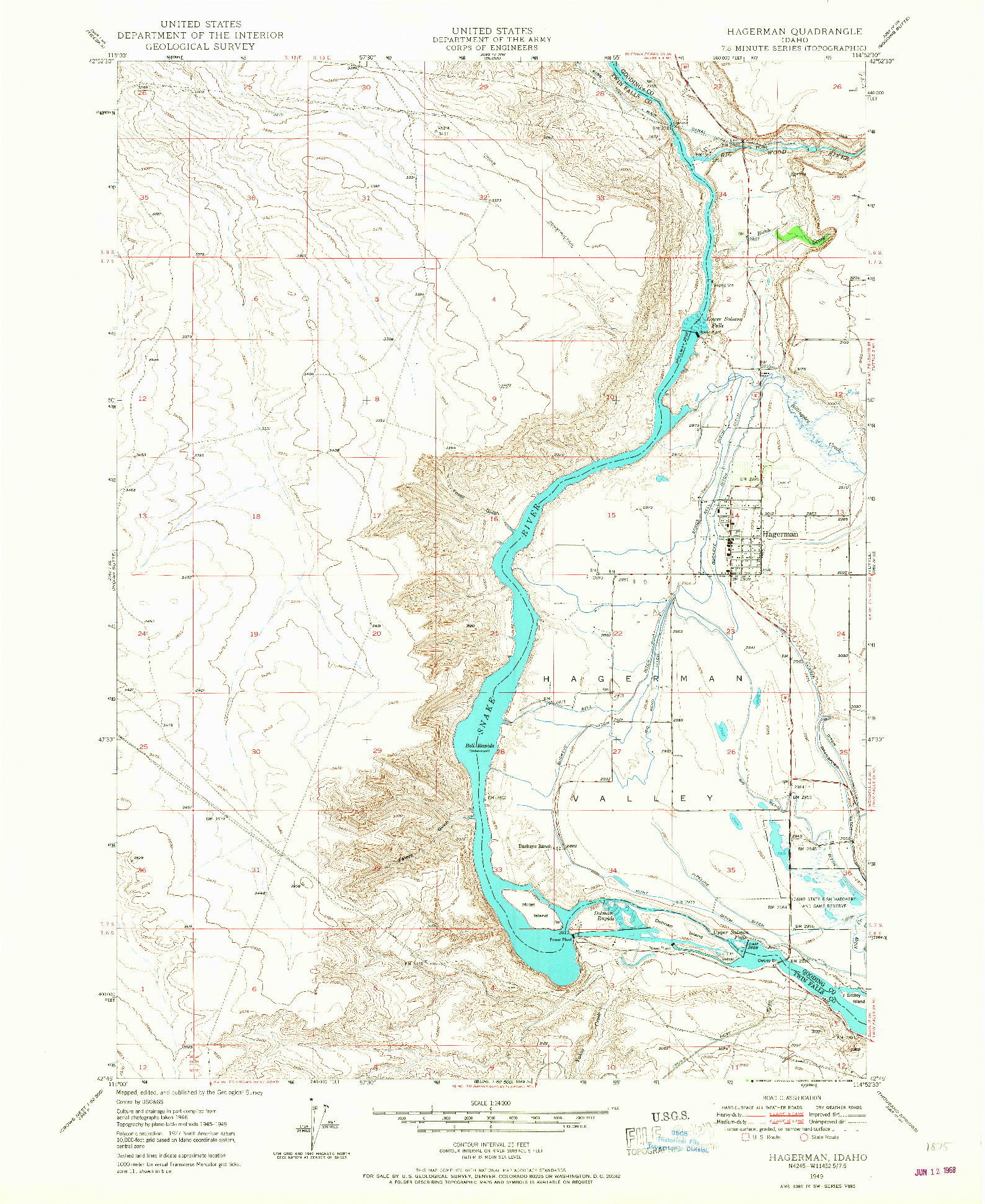 USGS 1:24000-SCALE QUADRANGLE FOR HAGERMAN, ID 1949