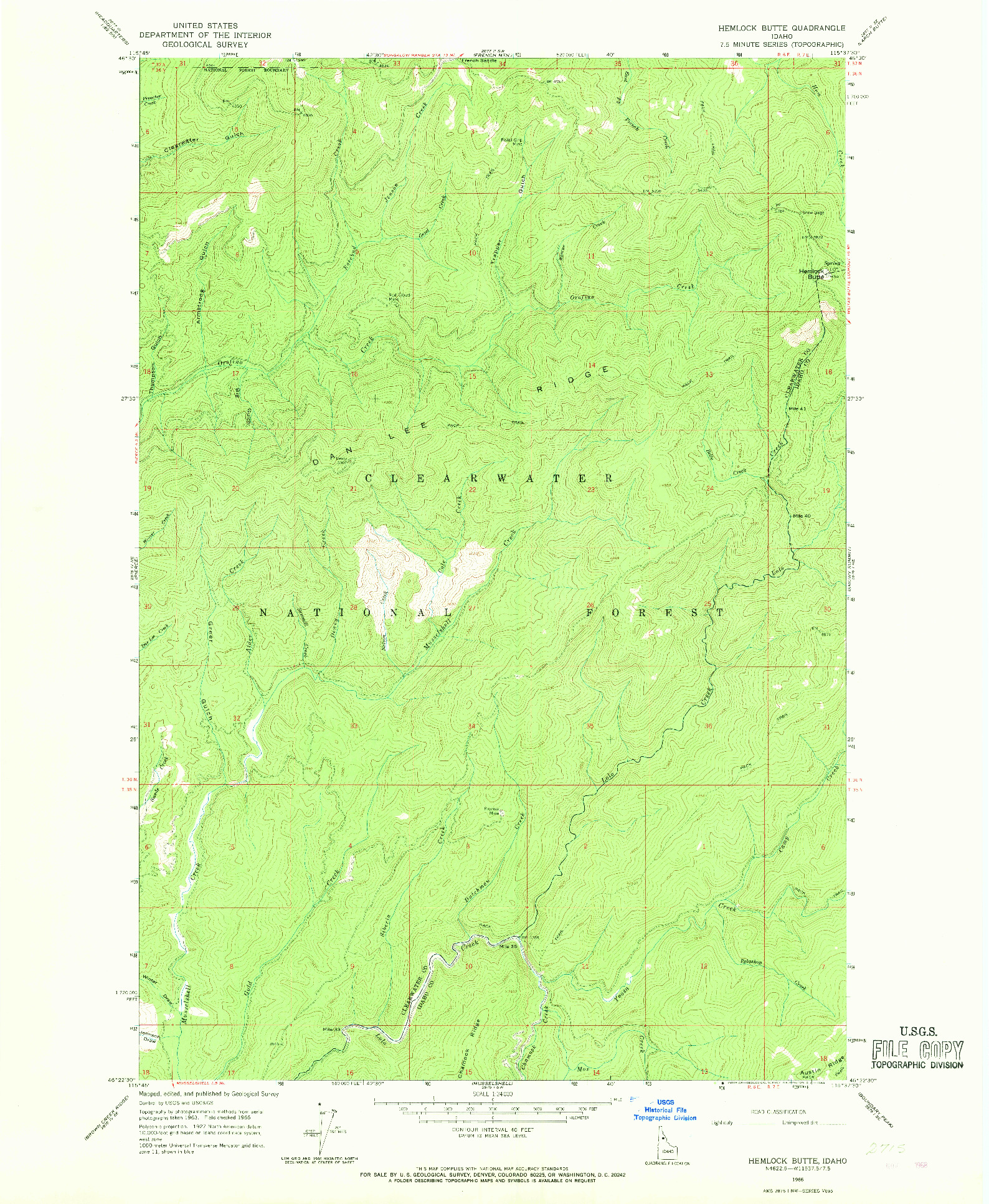 USGS 1:24000-SCALE QUADRANGLE FOR HEMLOCK BUTTE, ID 1966