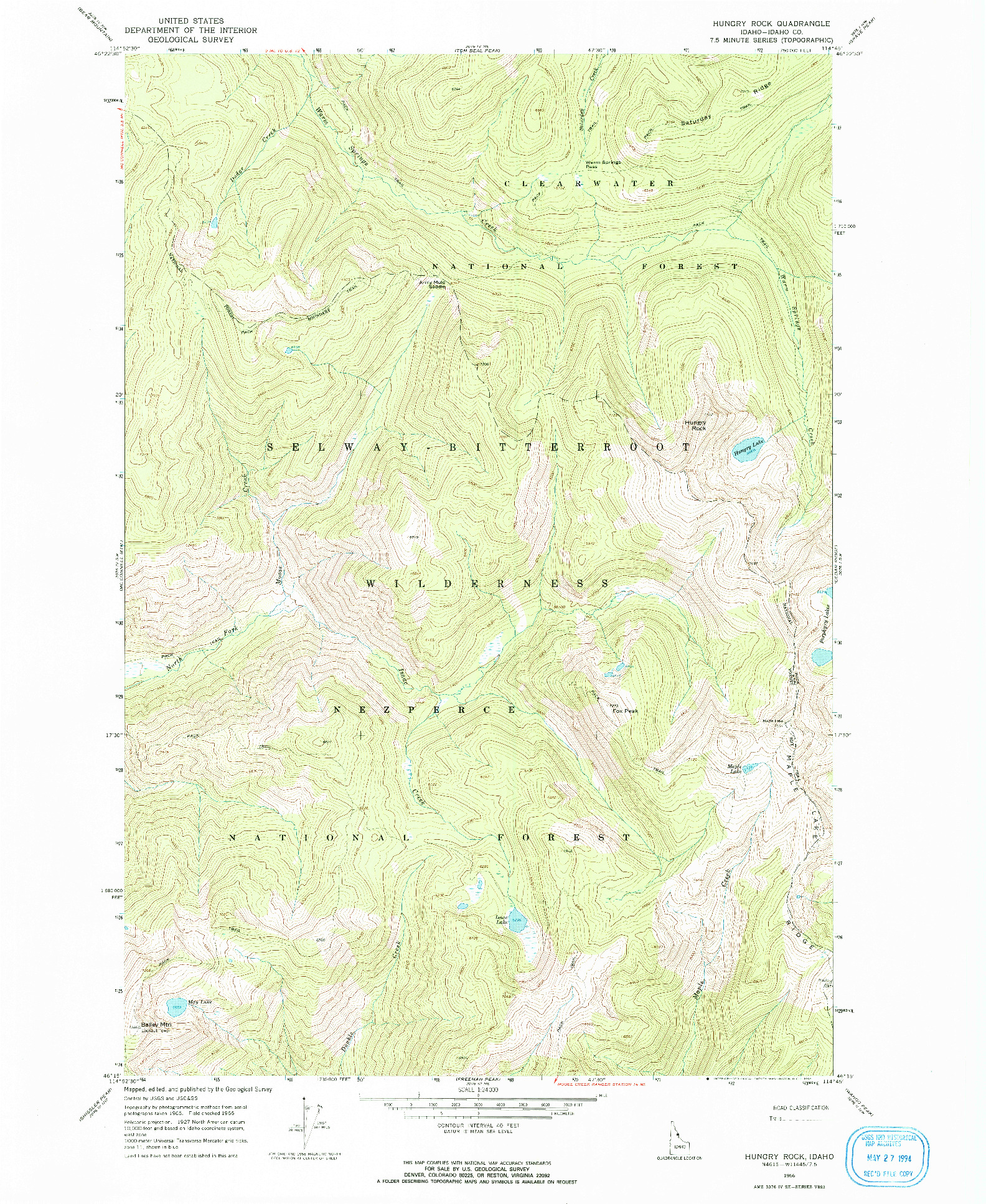 USGS 1:24000-SCALE QUADRANGLE FOR HUNGRY ROCK, ID 1966