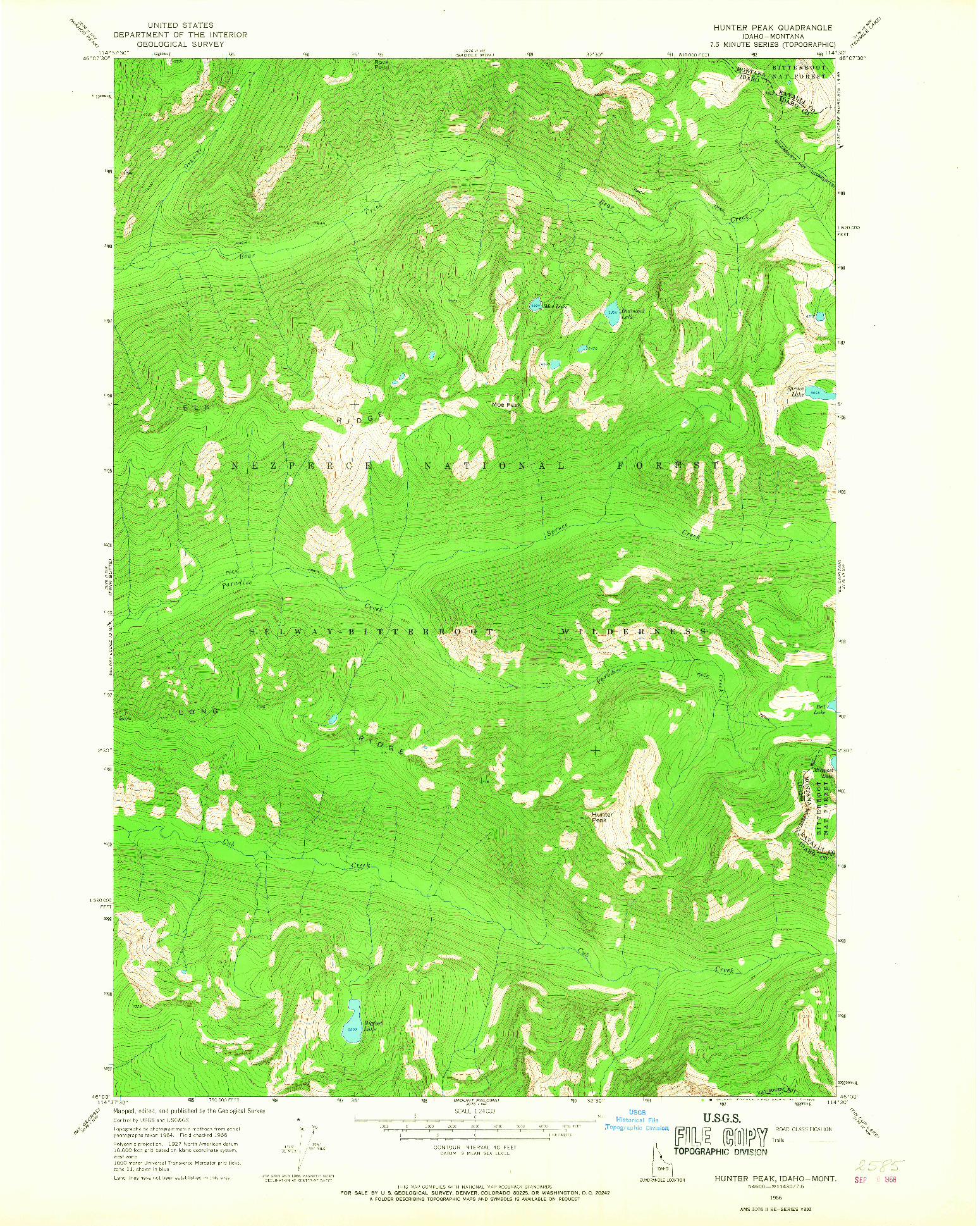 USGS 1:24000-SCALE QUADRANGLE FOR HUNTER PEAK, ID 1966