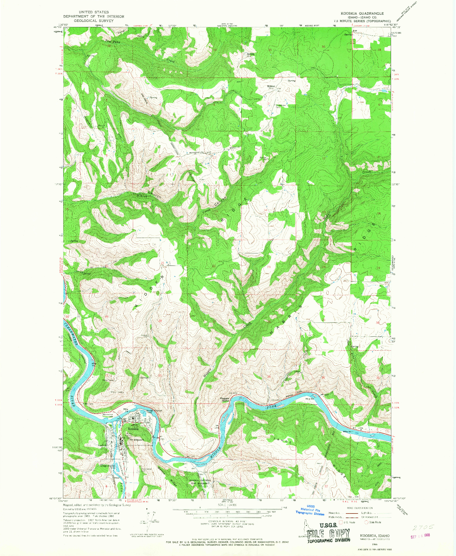 USGS 1:24000-SCALE QUADRANGLE FOR KOOSKIA, ID 1966