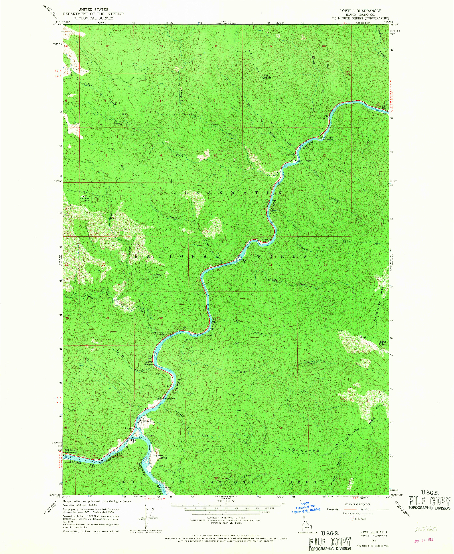 USGS 1:24000-SCALE QUADRANGLE FOR LOWELL, ID 1966