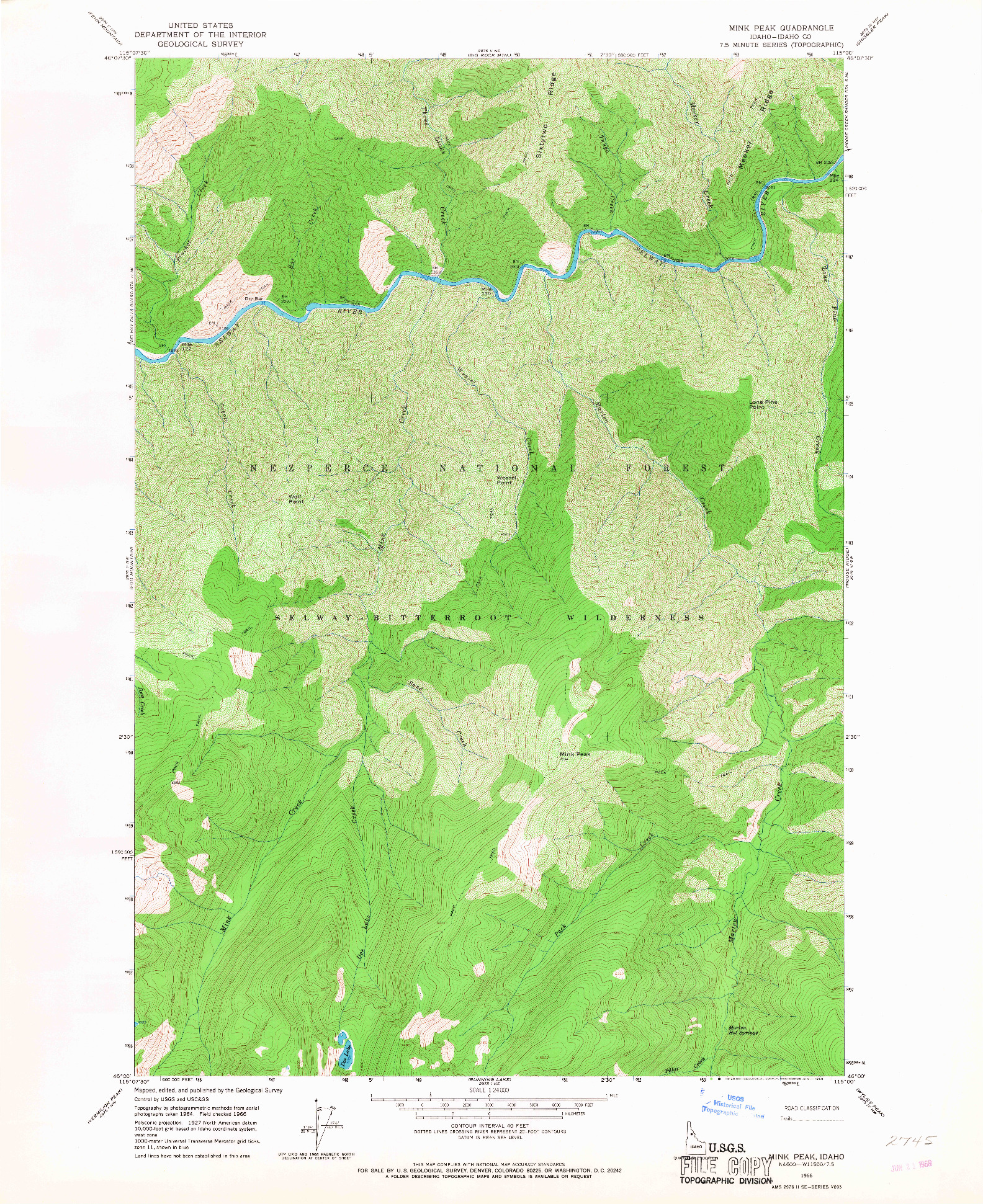 USGS 1:24000-SCALE QUADRANGLE FOR MINK PEAK, ID 1966