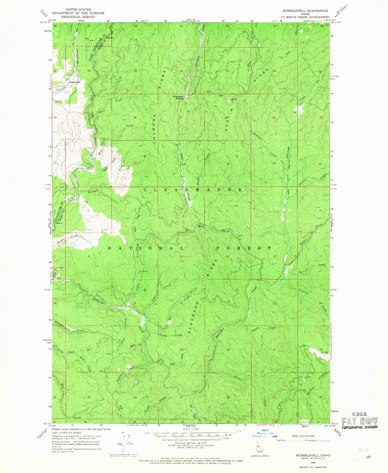 USGS 1:24000-SCALE QUADRANGLE FOR MUSSELSHELL, ID 1966