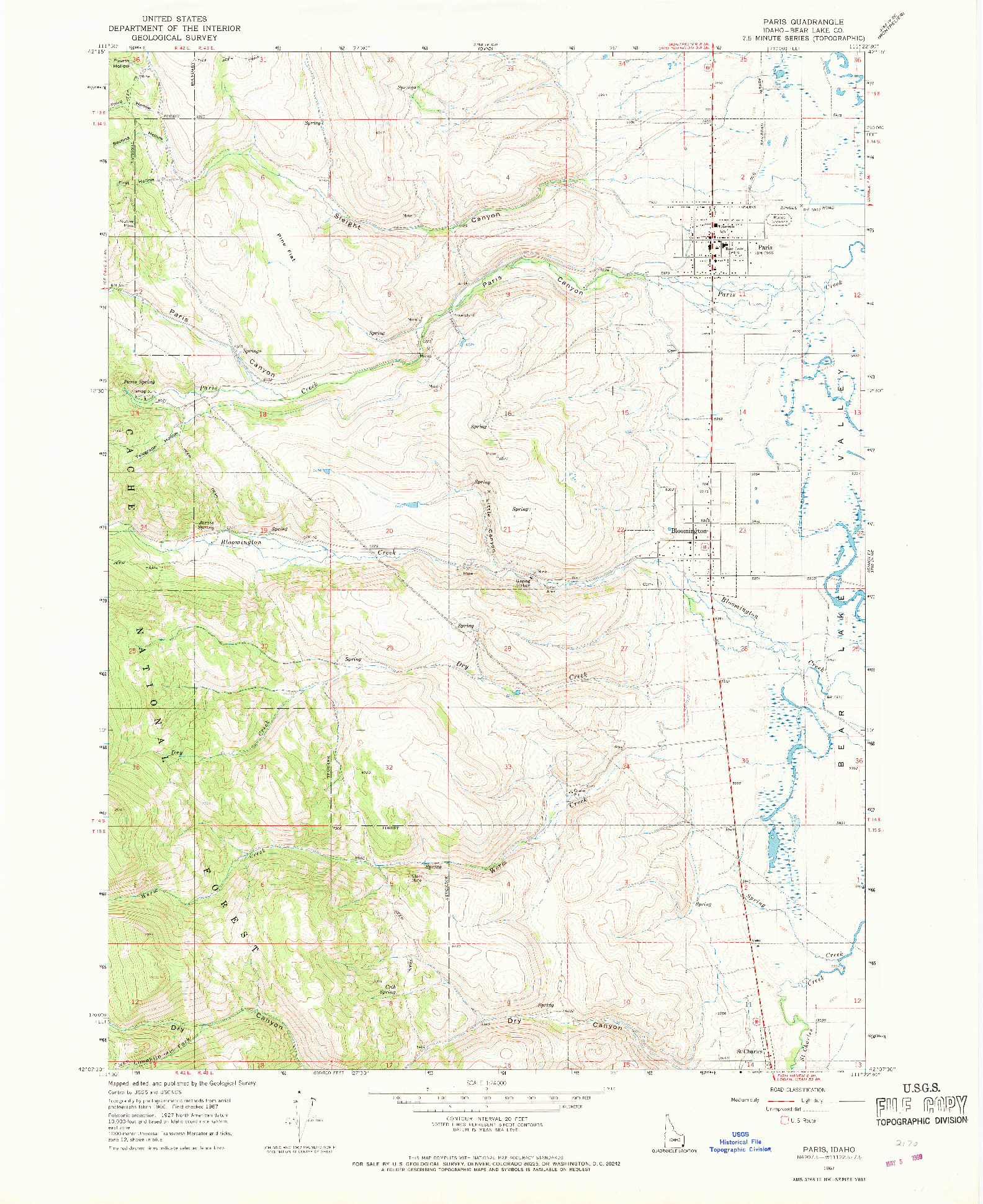 USGS 1:24000-SCALE QUADRANGLE FOR PARIS, ID 1967