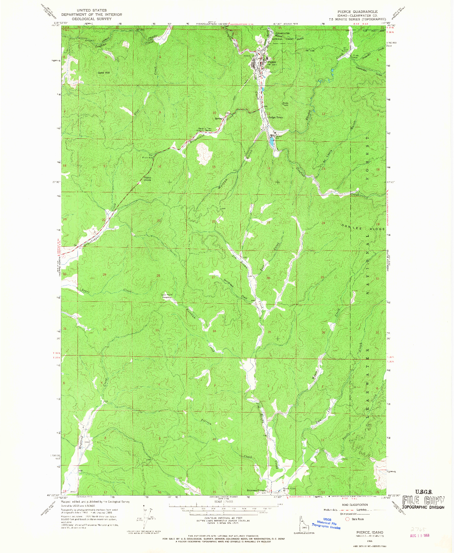 USGS 1:24000-SCALE QUADRANGLE FOR PIERCE, ID 1966