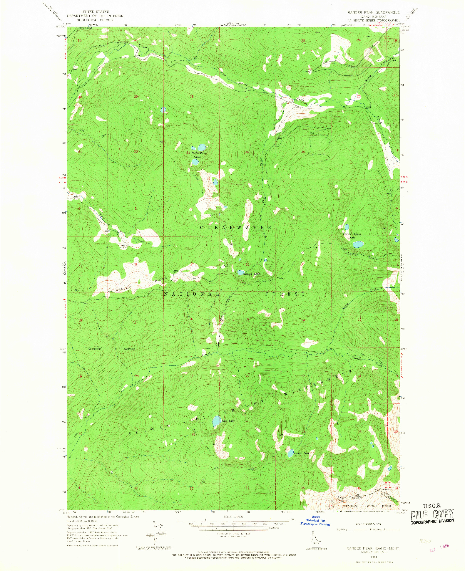 USGS 1:24000-SCALE QUADRANGLE FOR RANGER PEAK, ID 1964