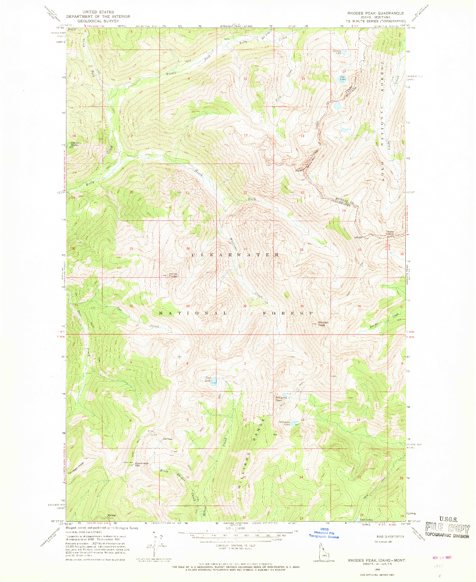 USGS 1:24000-SCALE QUADRANGLE FOR RHODES PEAK, ID 1966