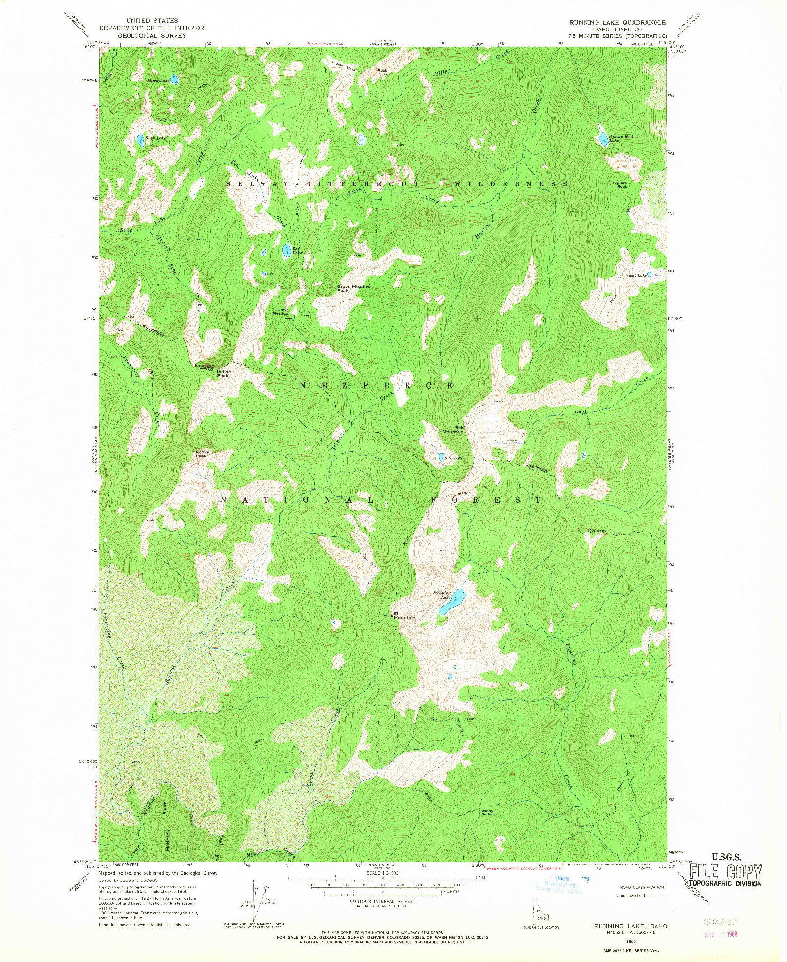 USGS 1:24000-SCALE QUADRANGLE FOR RUNNING LAKE, ID 1966