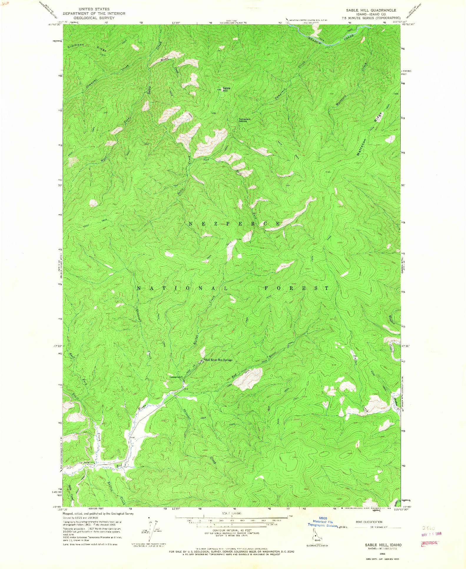 USGS 1:24000-SCALE QUADRANGLE FOR SABLE HILL, ID 1966