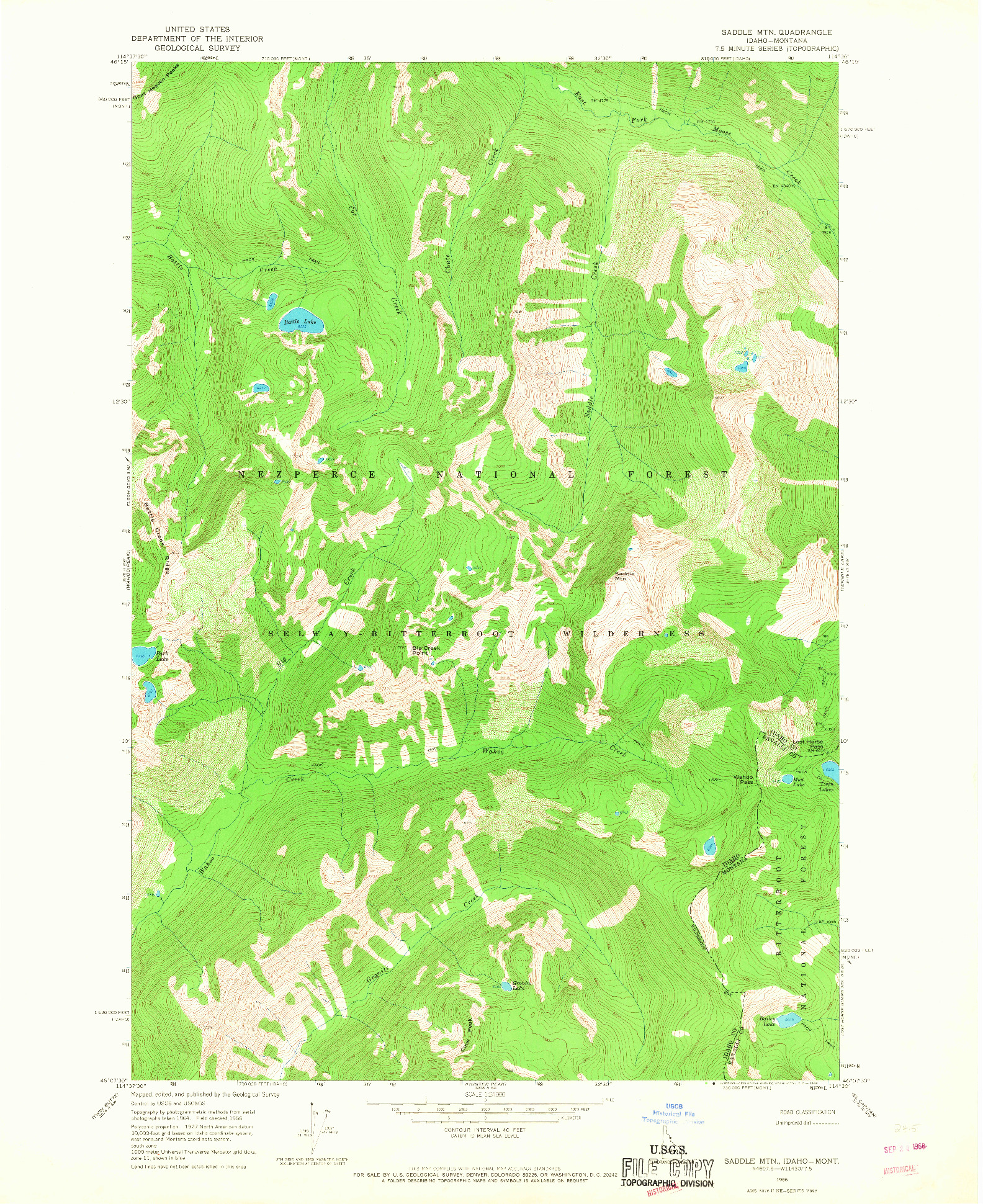 USGS 1:24000-SCALE QUADRANGLE FOR SADDLE MTN., ID 1966