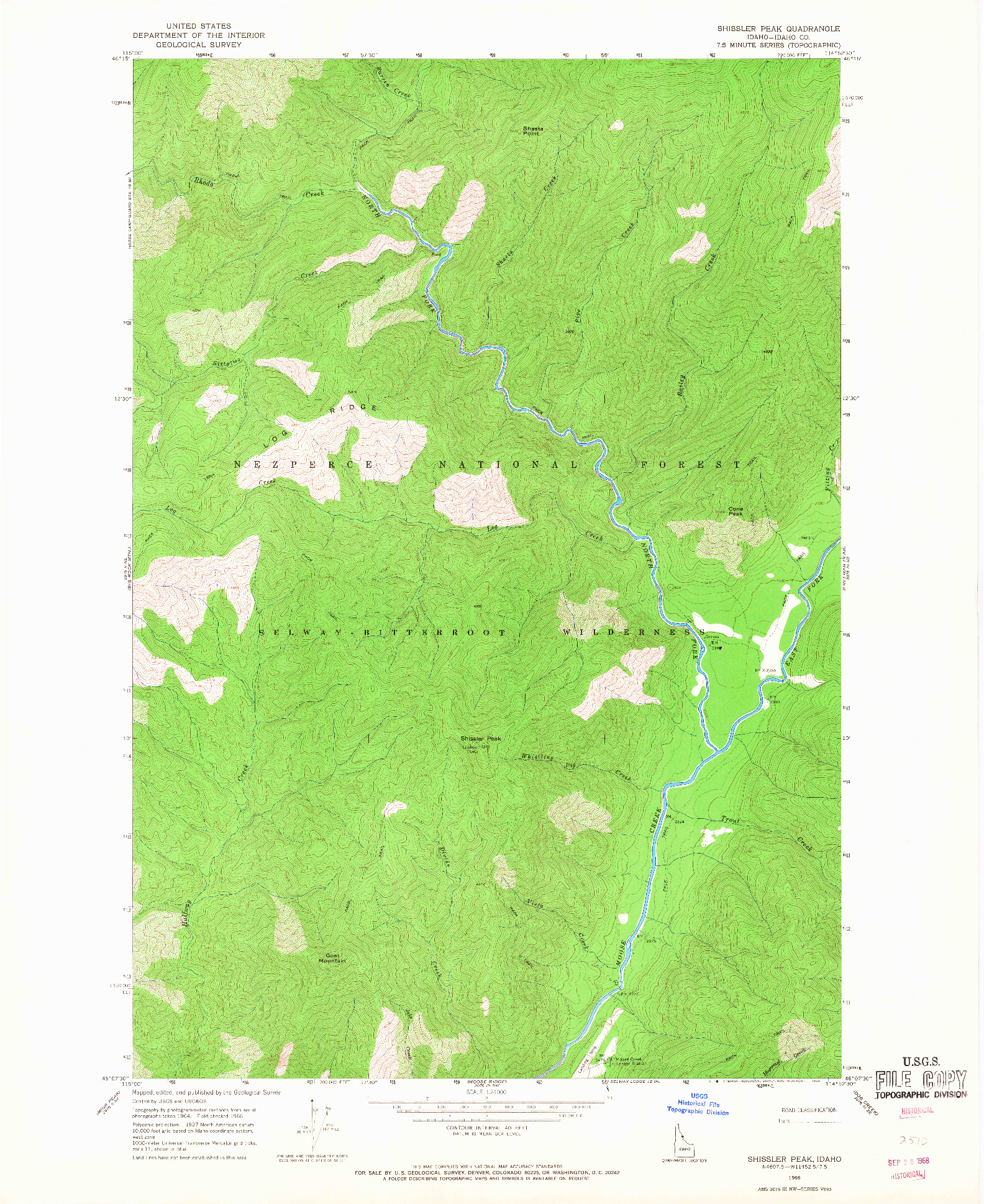 USGS 1:24000-SCALE QUADRANGLE FOR SHISSLER PEAK, ID 1966