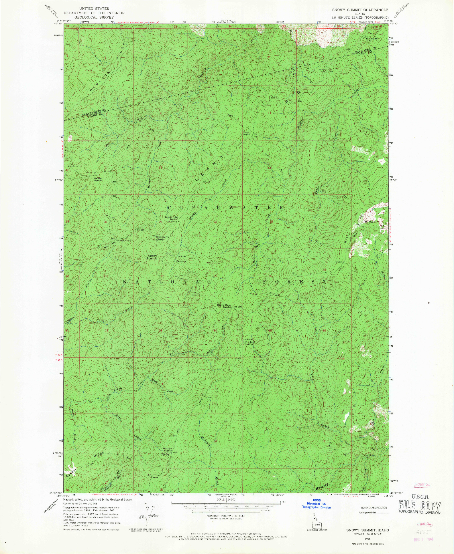 USGS 1:24000-SCALE QUADRANGLE FOR SNOWY SUMMIT, ID 1966