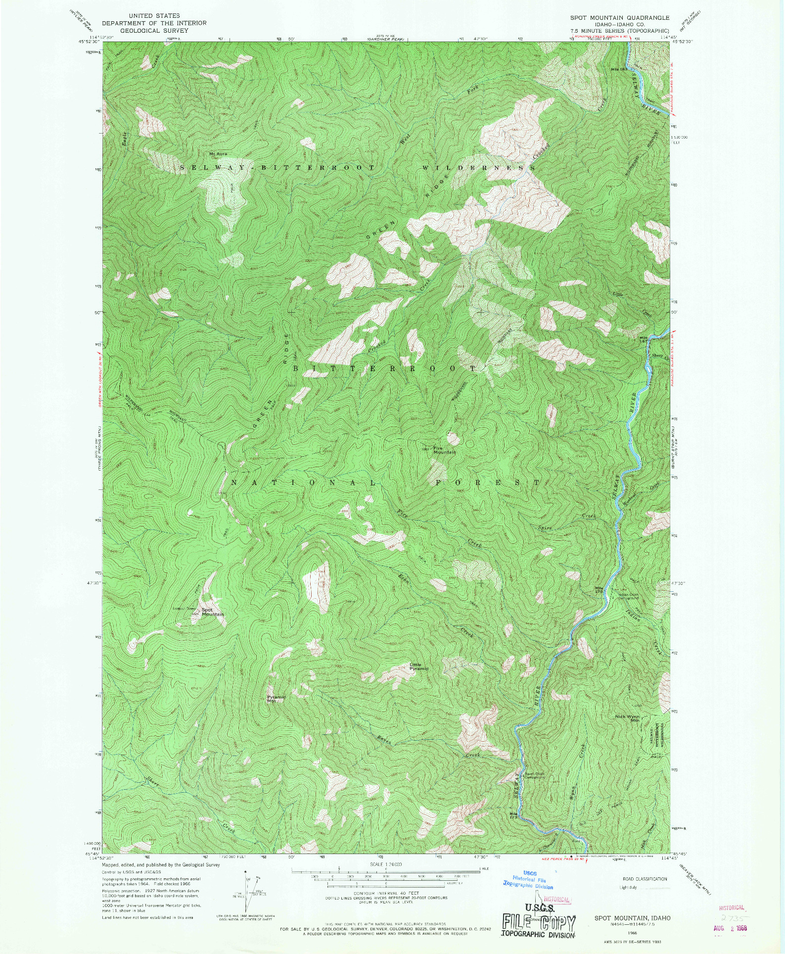 USGS 1:24000-SCALE QUADRANGLE FOR SPOT MOUNTAIN, ID 1966