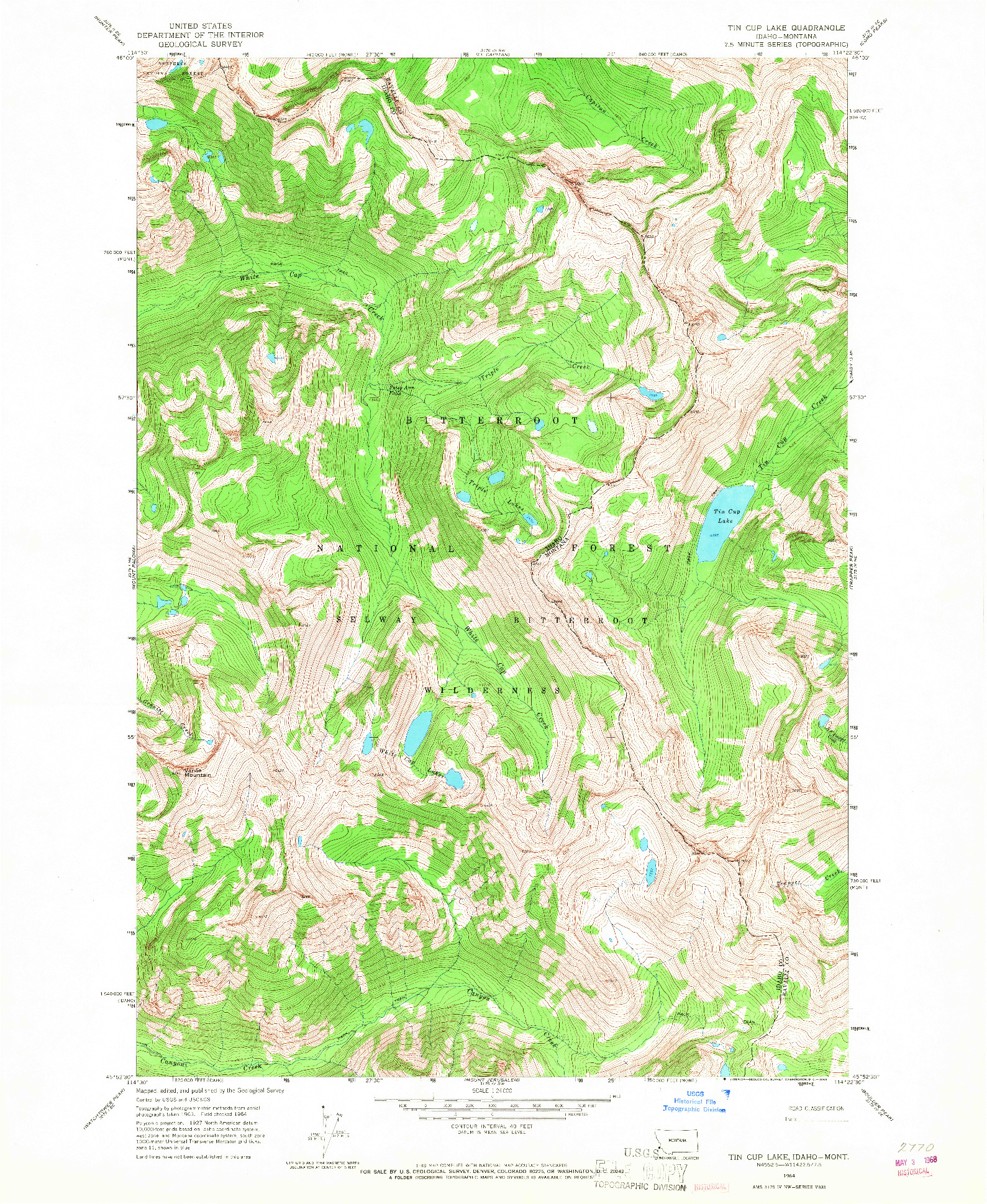 USGS 1:24000-SCALE QUADRANGLE FOR TIN CUP LAKE, ID 1964