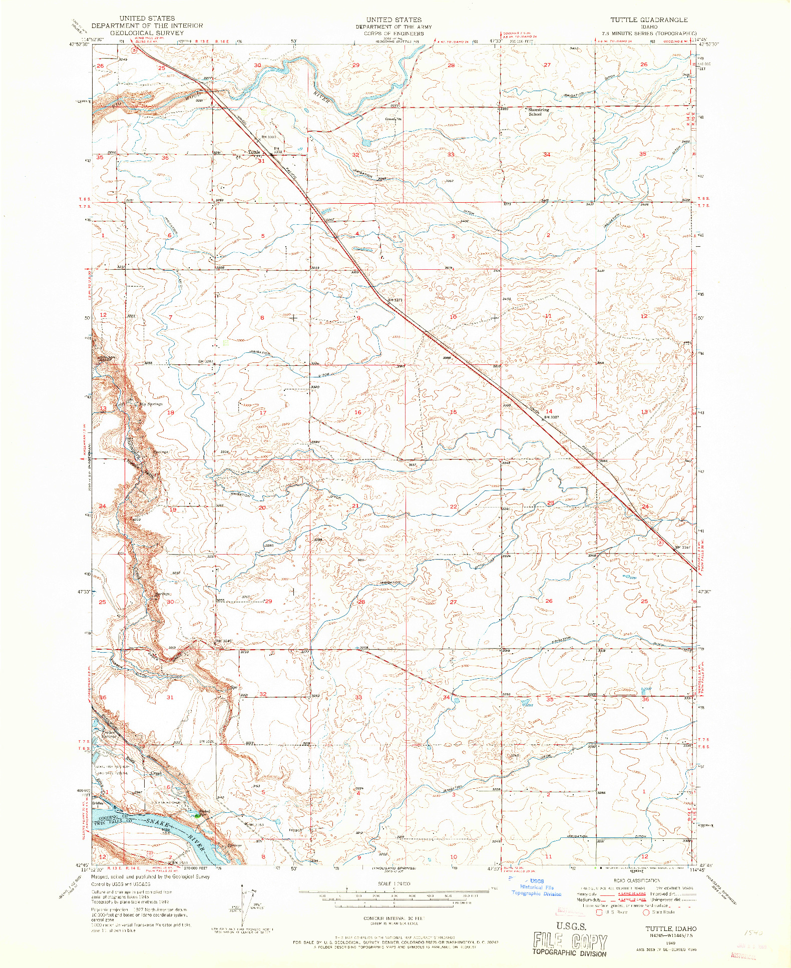 USGS 1:24000-SCALE QUADRANGLE FOR TUTTLE, ID 1949