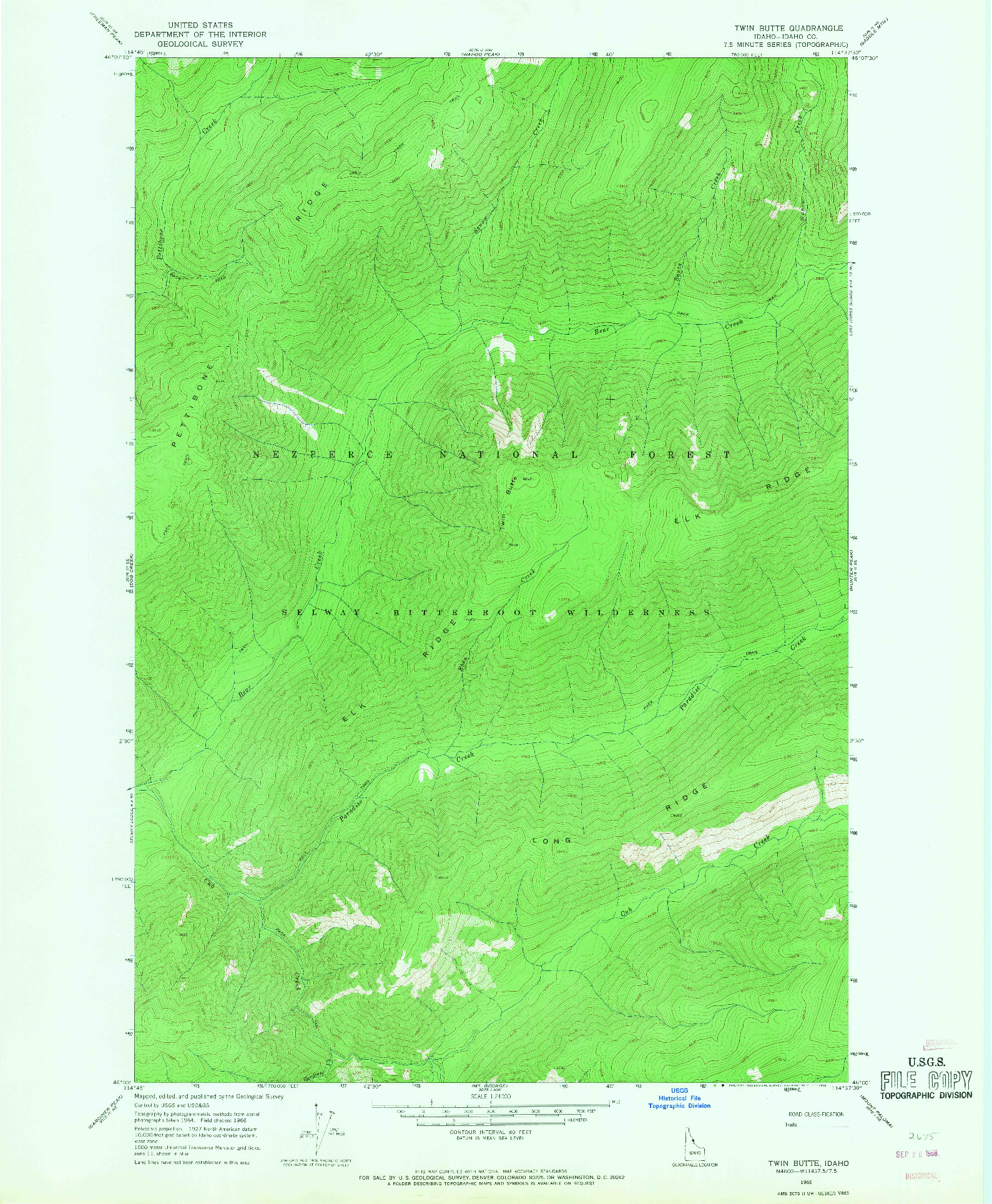 USGS 1:24000-SCALE QUADRANGLE FOR TWIN BUTTE, ID 1966