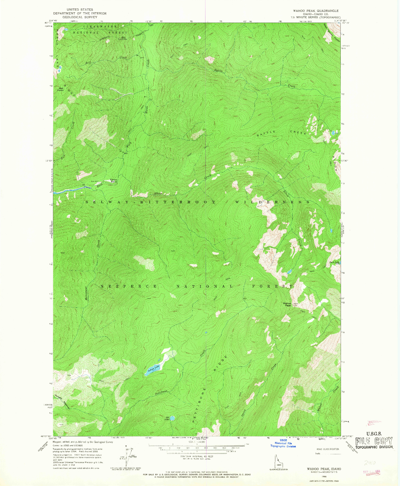 USGS 1:24000-SCALE QUADRANGLE FOR WAHOO PEAK, ID 1966