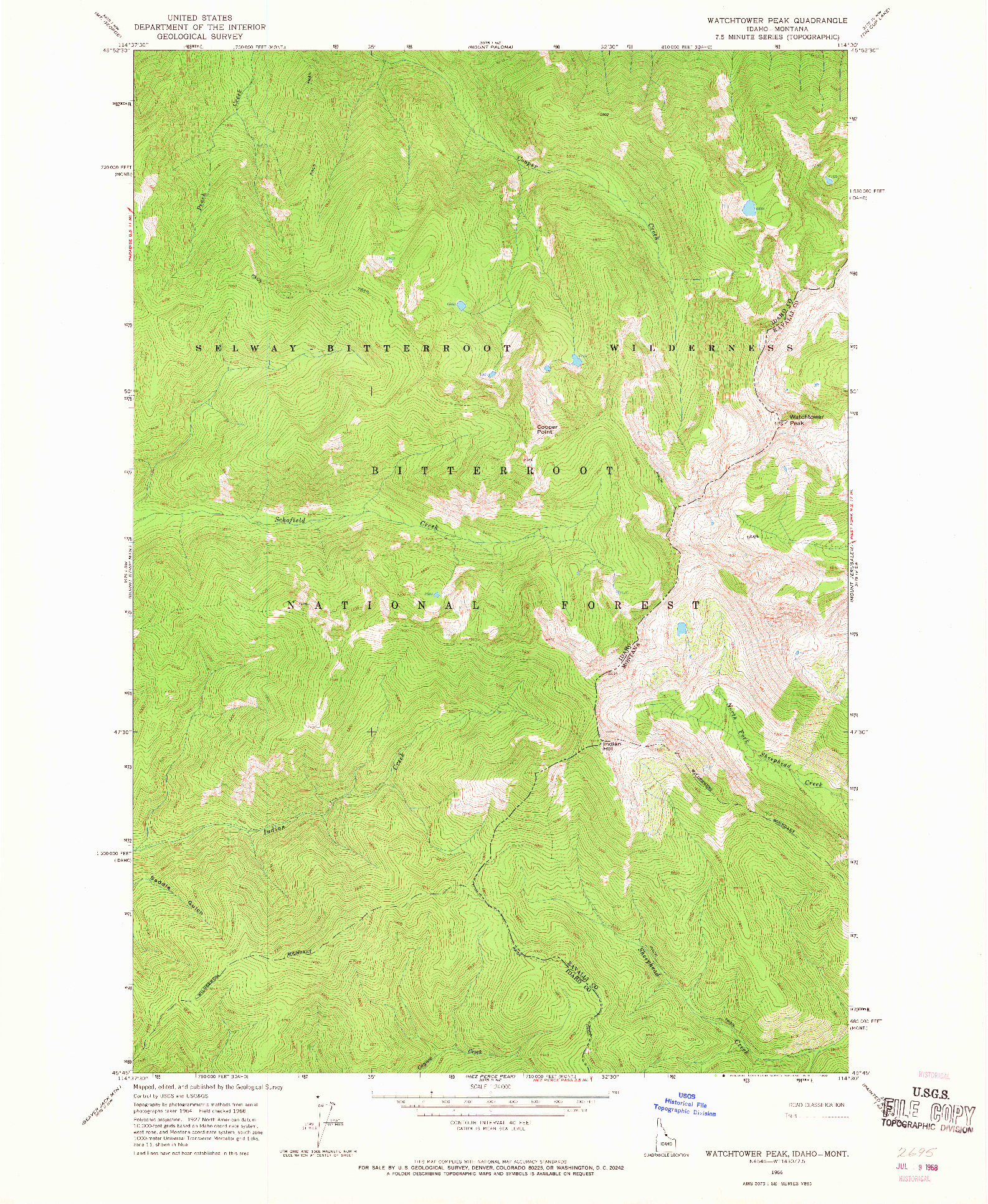 USGS 1:24000-SCALE QUADRANGLE FOR WATCHTOWER PEAK, ID 1966