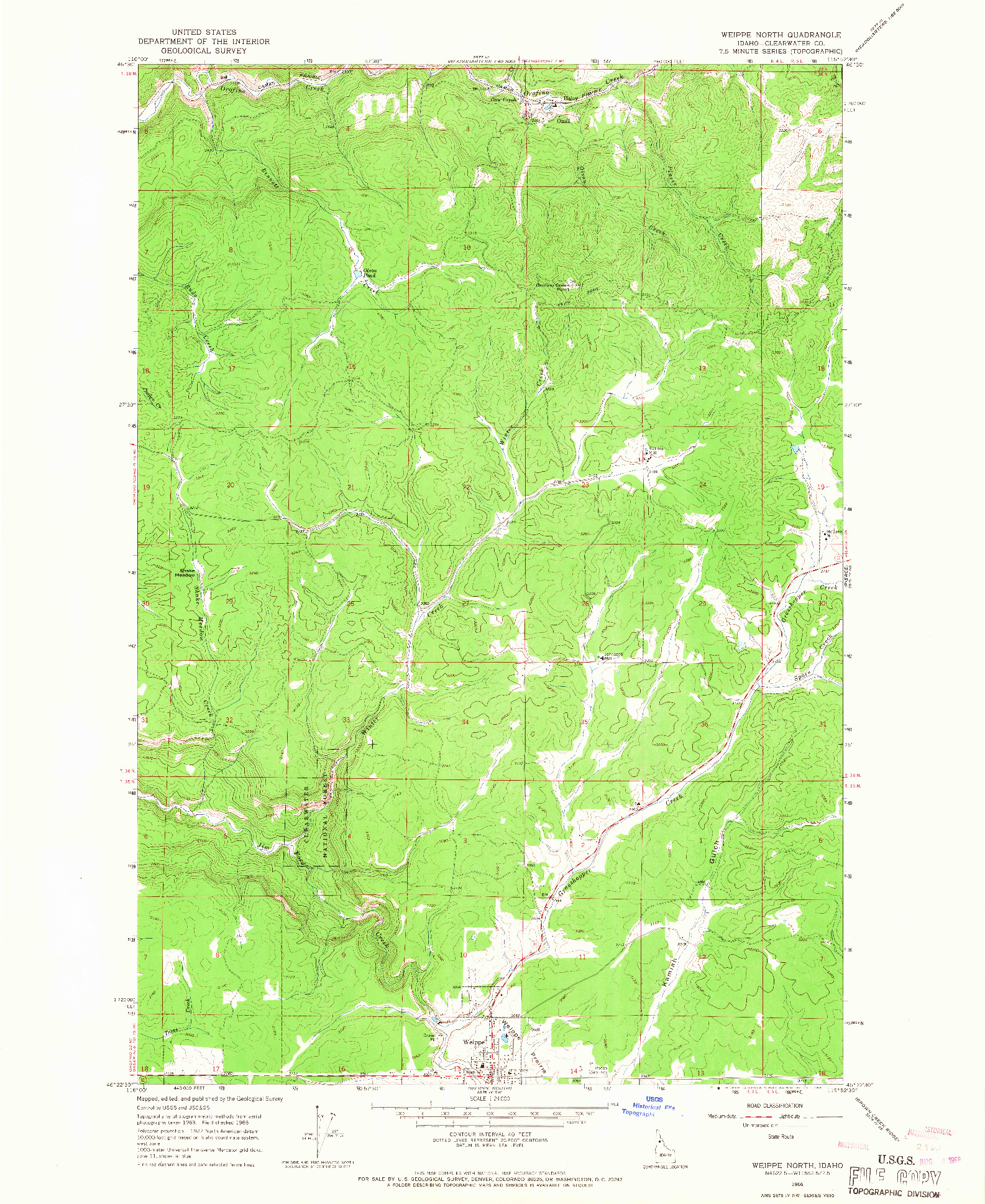 USGS 1:24000-SCALE QUADRANGLE FOR WEIPPE NORTH, ID 1966