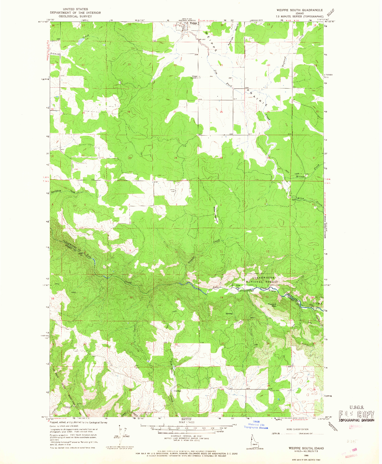 USGS 1:24000-SCALE QUADRANGLE FOR WEIPPE SOUTH, ID 1966