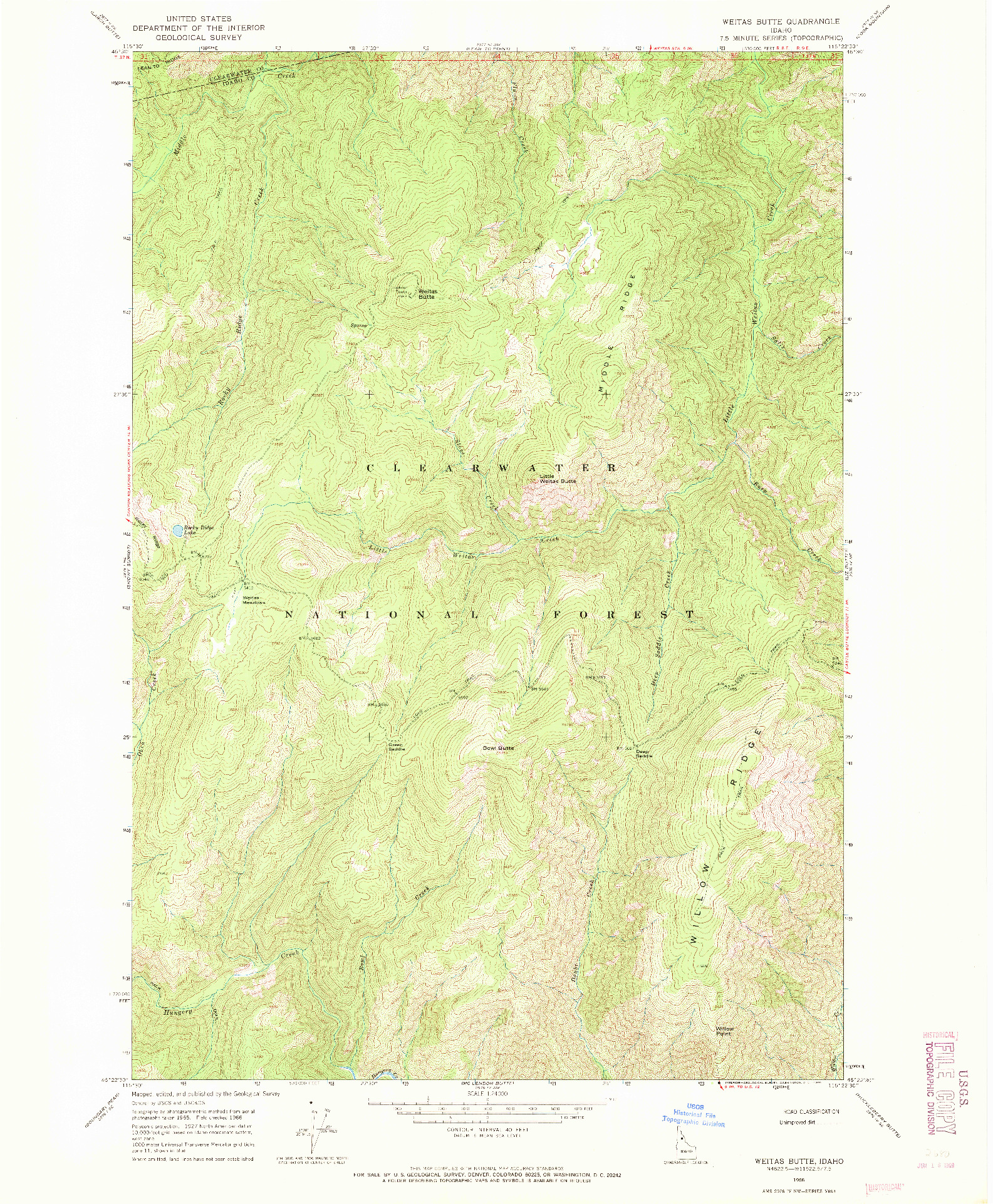 USGS 1:24000-SCALE QUADRANGLE FOR WEITAS BUTTE, ID 1966