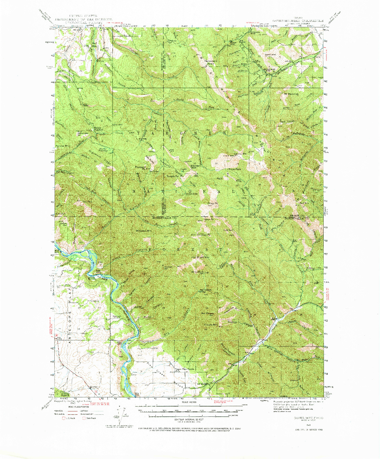 USGS 1:62500-SCALE QUADRANGLE FOR GARNS MTN, ID 1943