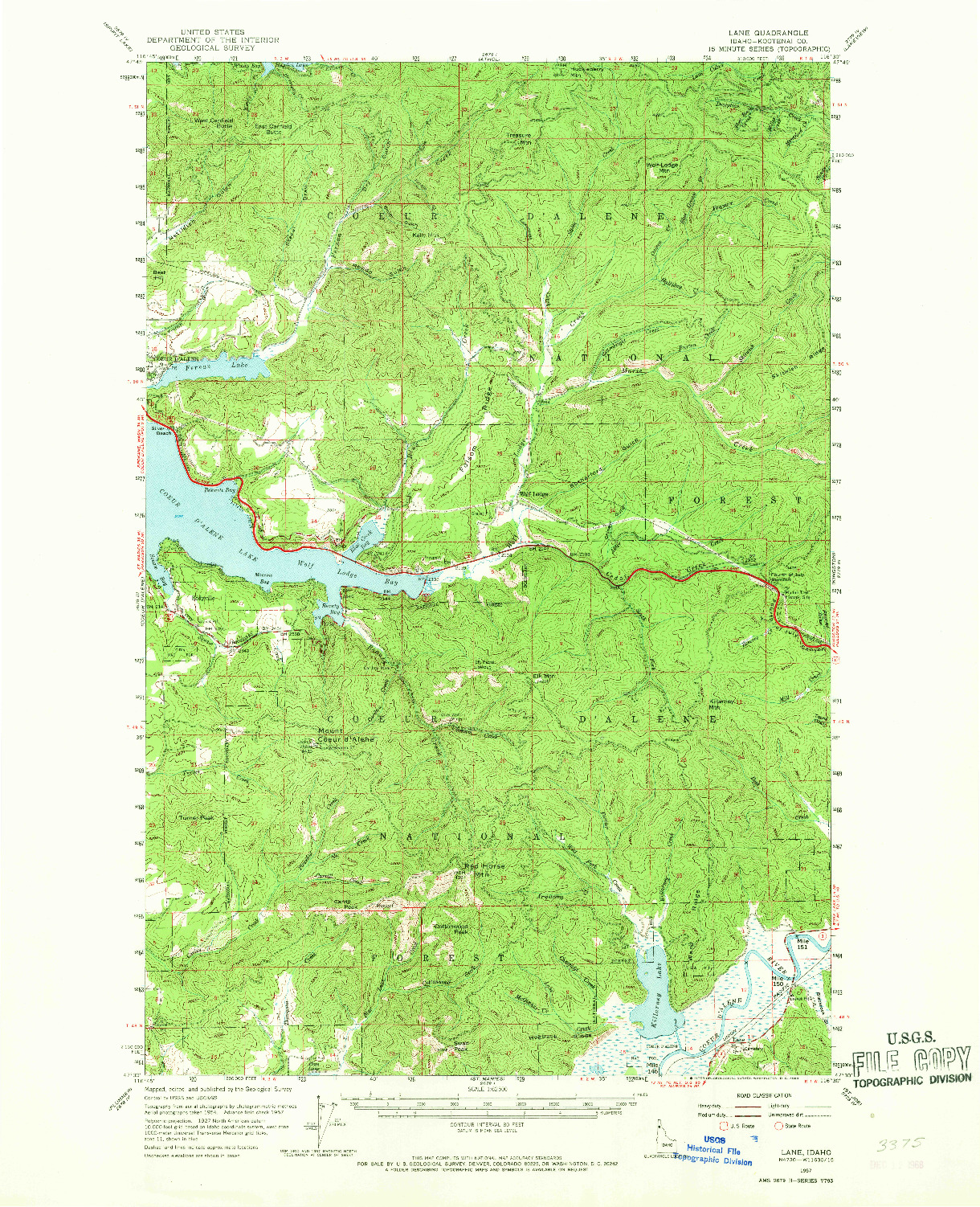 USGS 1:62500-SCALE QUADRANGLE FOR LANE, ID 1957