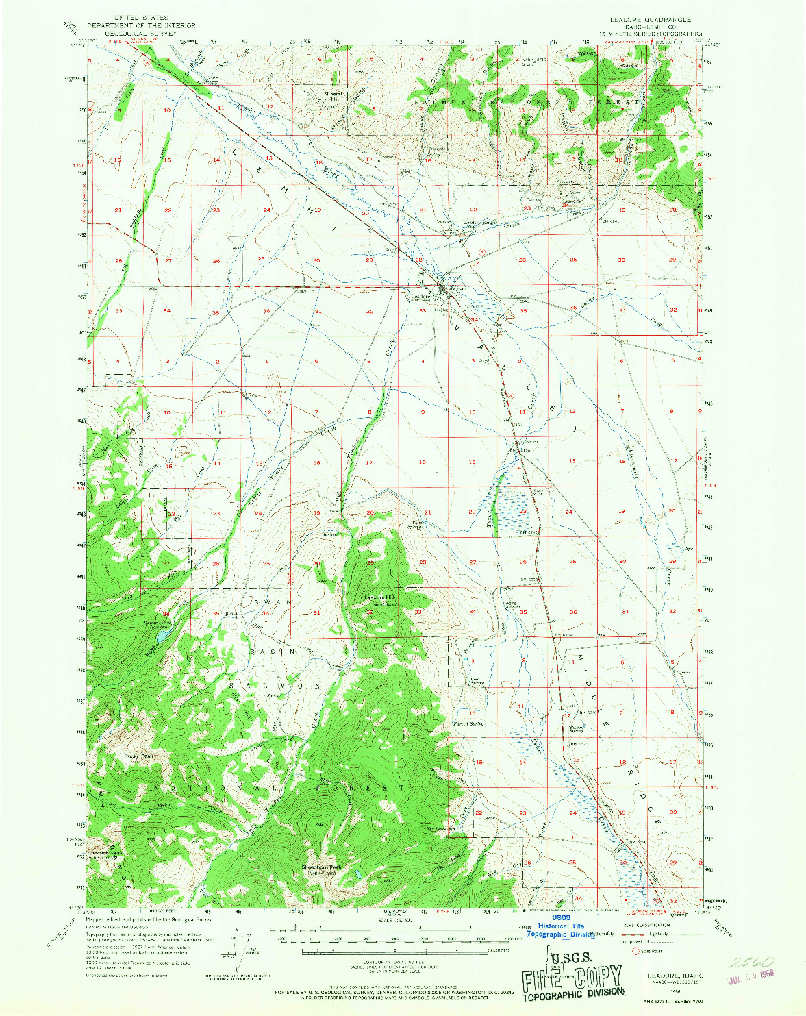 USGS 1:62500-SCALE QUADRANGLE FOR LEADORE, ID 1956