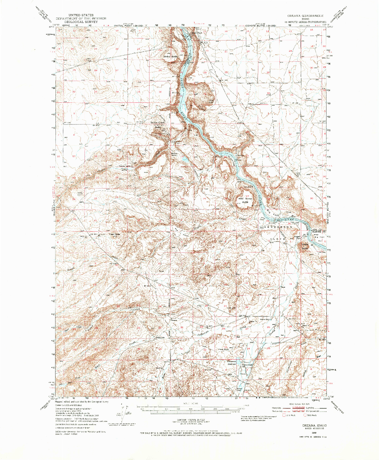 USGS 1:62500-SCALE QUADRANGLE FOR OREANA, ID 1949