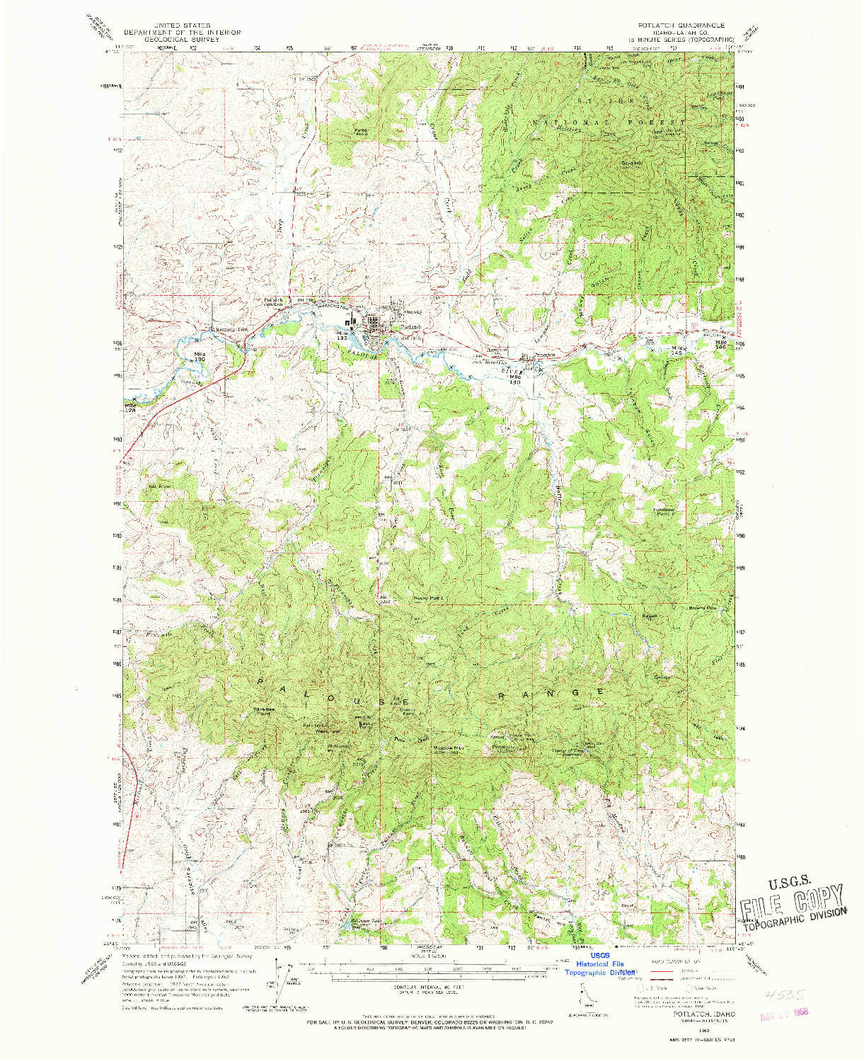 USGS 1:62500-SCALE QUADRANGLE FOR POTLATCH, ID 1960