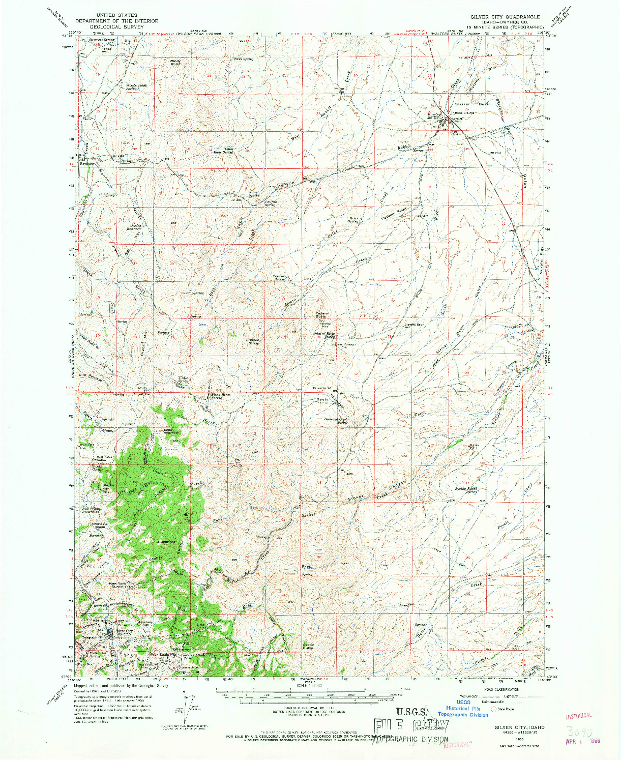 USGS 1:62500-SCALE QUADRANGLE FOR SILVER CITY, ID 1965