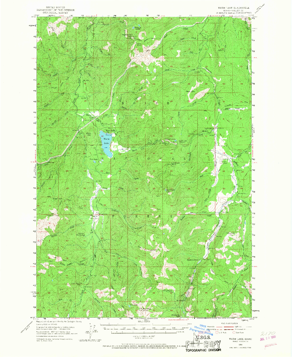 USGS 1:62500-SCALE QUADRANGLE FOR WARM LAKE, ID 1954