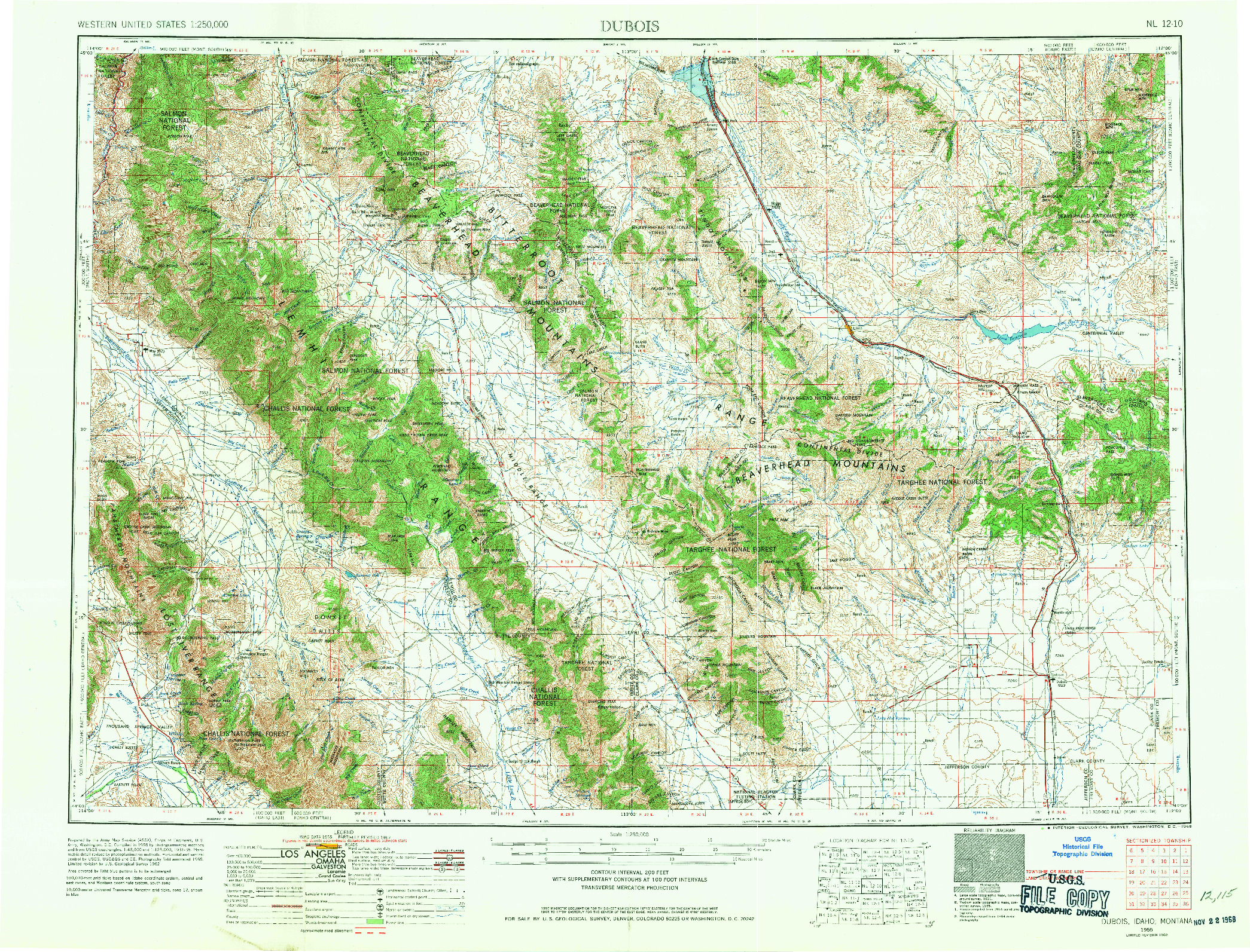 USGS 1:250000-SCALE QUADRANGLE FOR DUBOIS, ID 1955