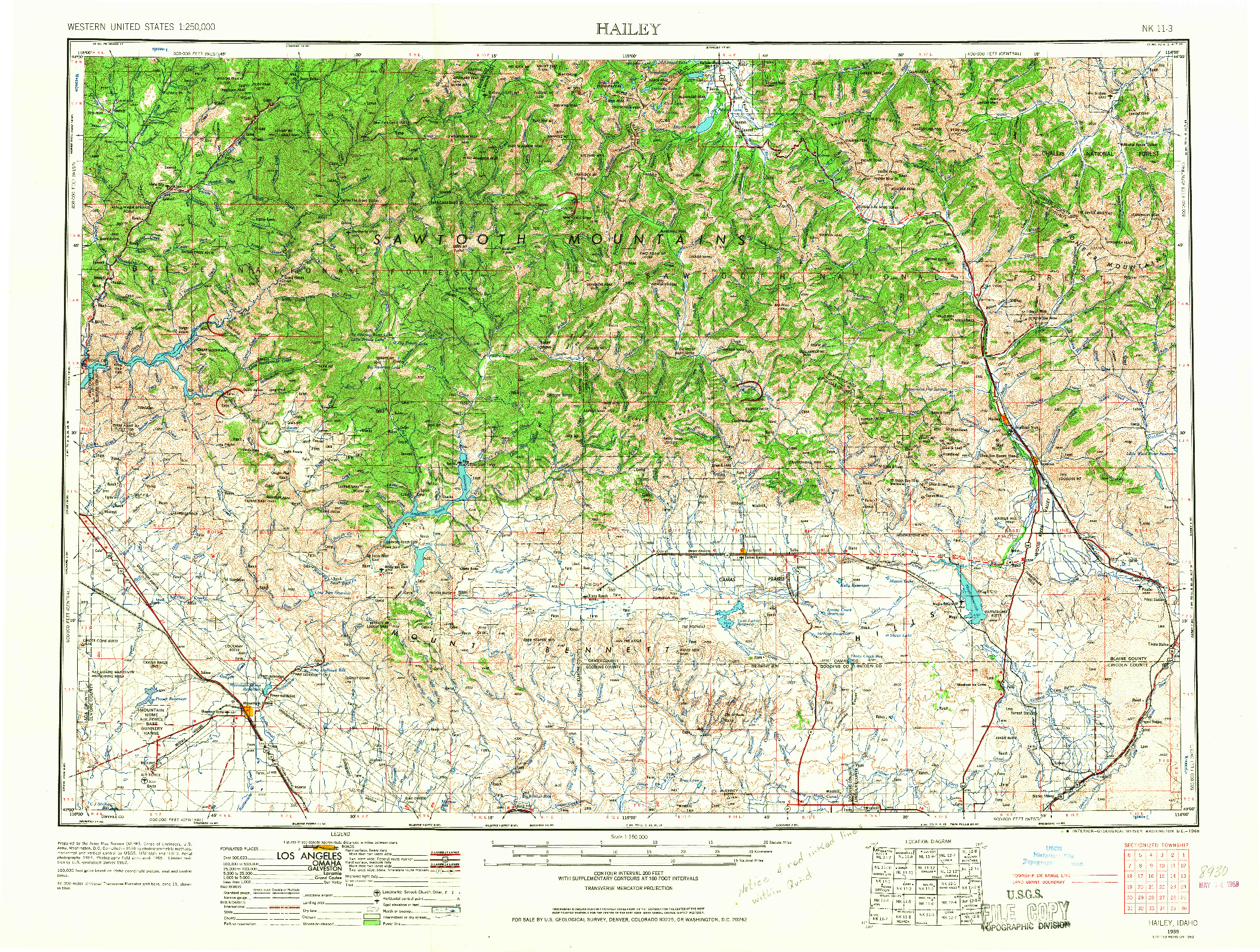 USGS 1:250000-SCALE QUADRANGLE FOR HAILEY, ID 1955