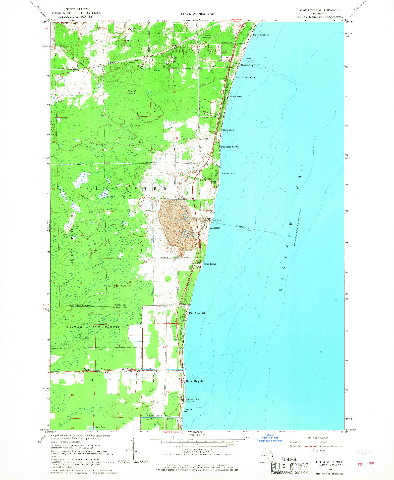 USGS 1:24000-SCALE QUADRANGLE FOR ALABASTER, MI 1966