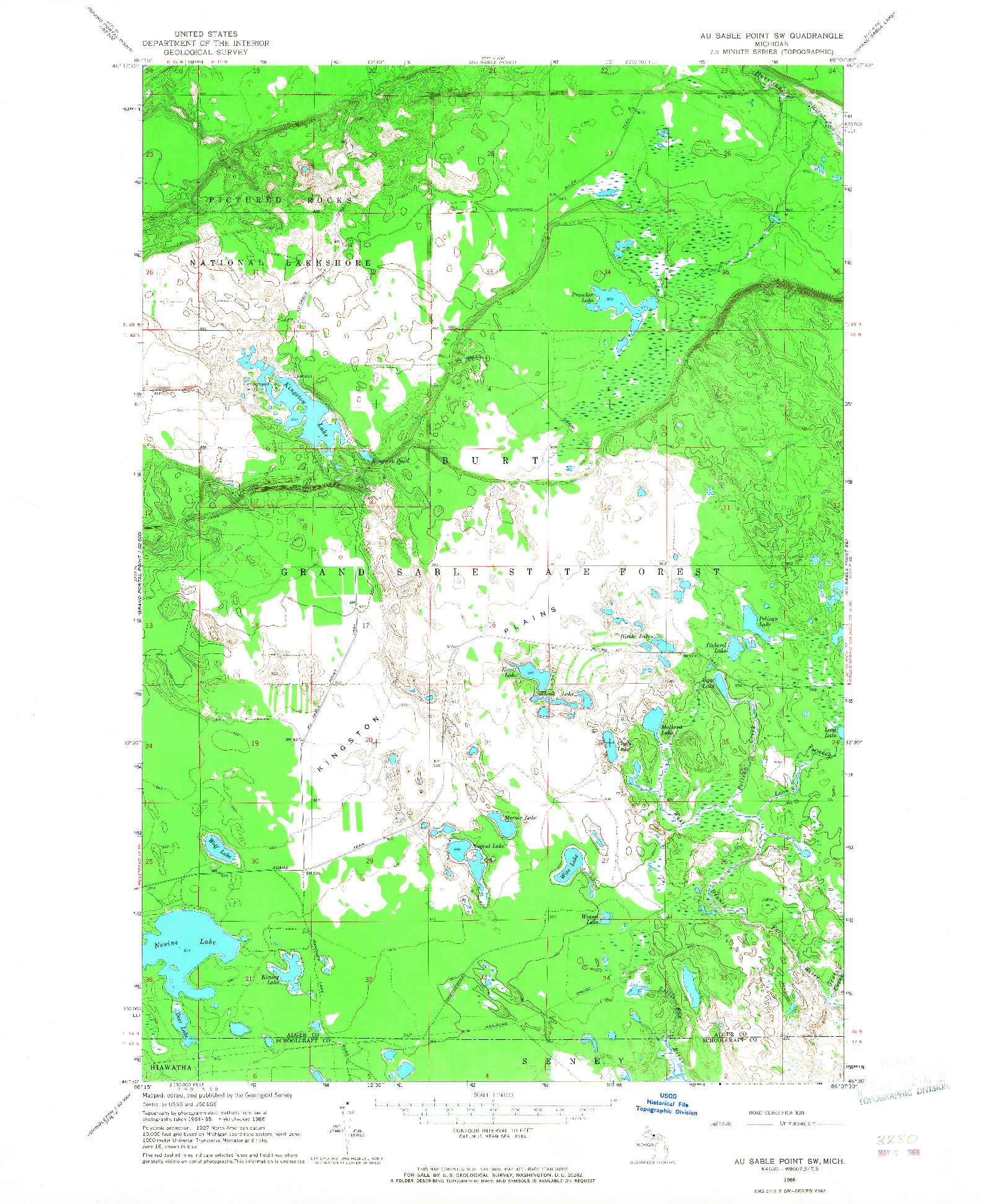 USGS 1:24000-SCALE QUADRANGLE FOR AU SABLE POINT SW, MI 1966