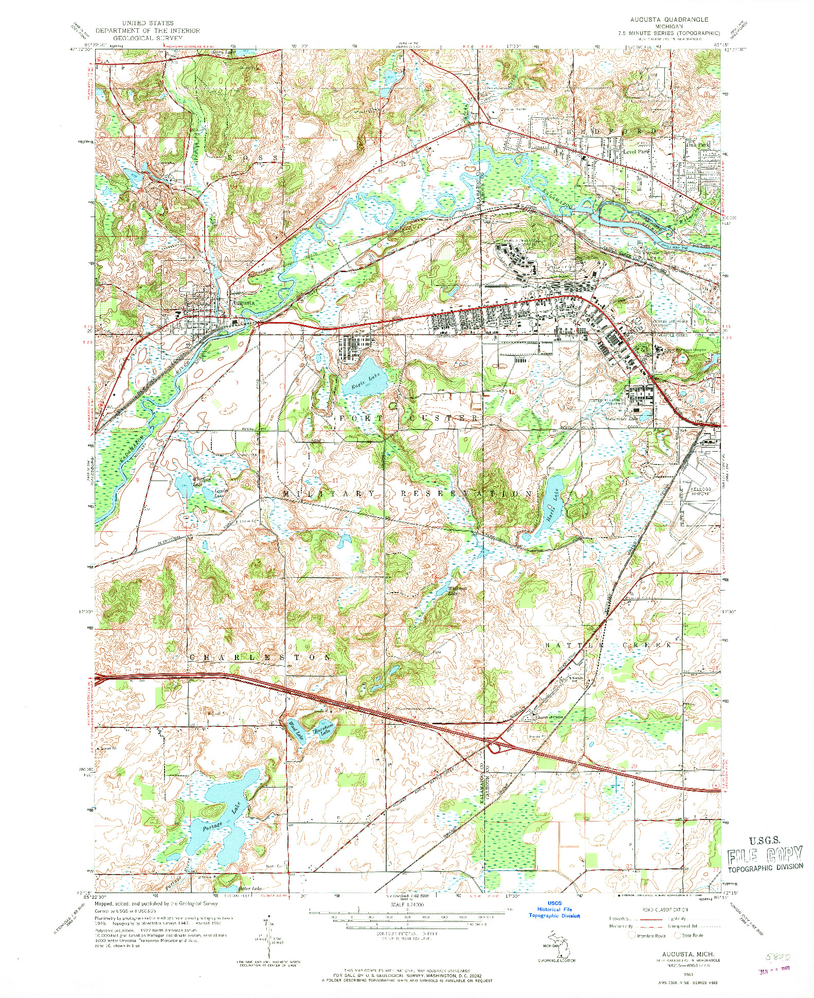 USGS 1:24000-SCALE QUADRANGLE FOR AUGUSTA, MI 1961