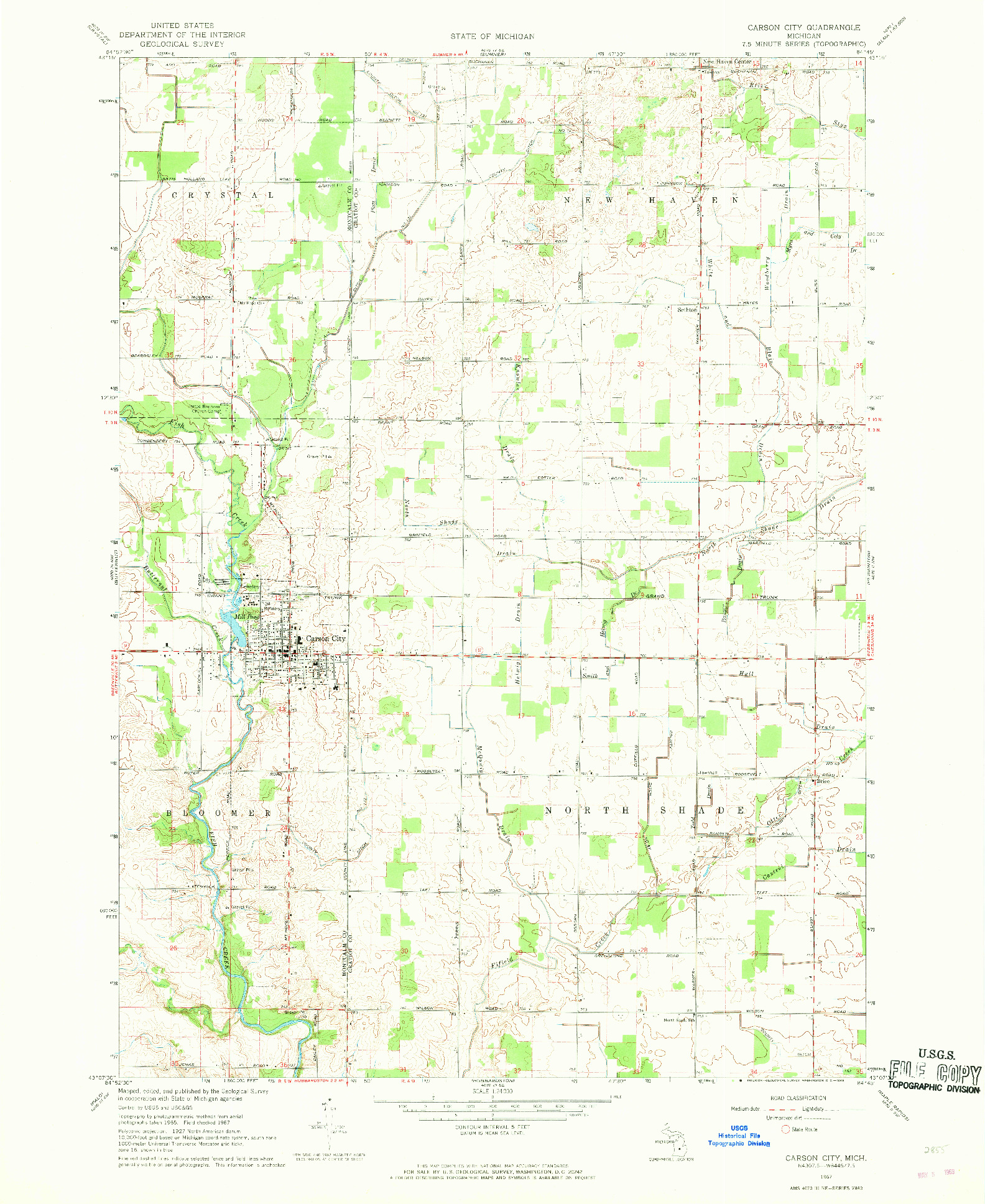 USGS 1:24000-SCALE QUADRANGLE FOR CARSON CITY, MI 1967