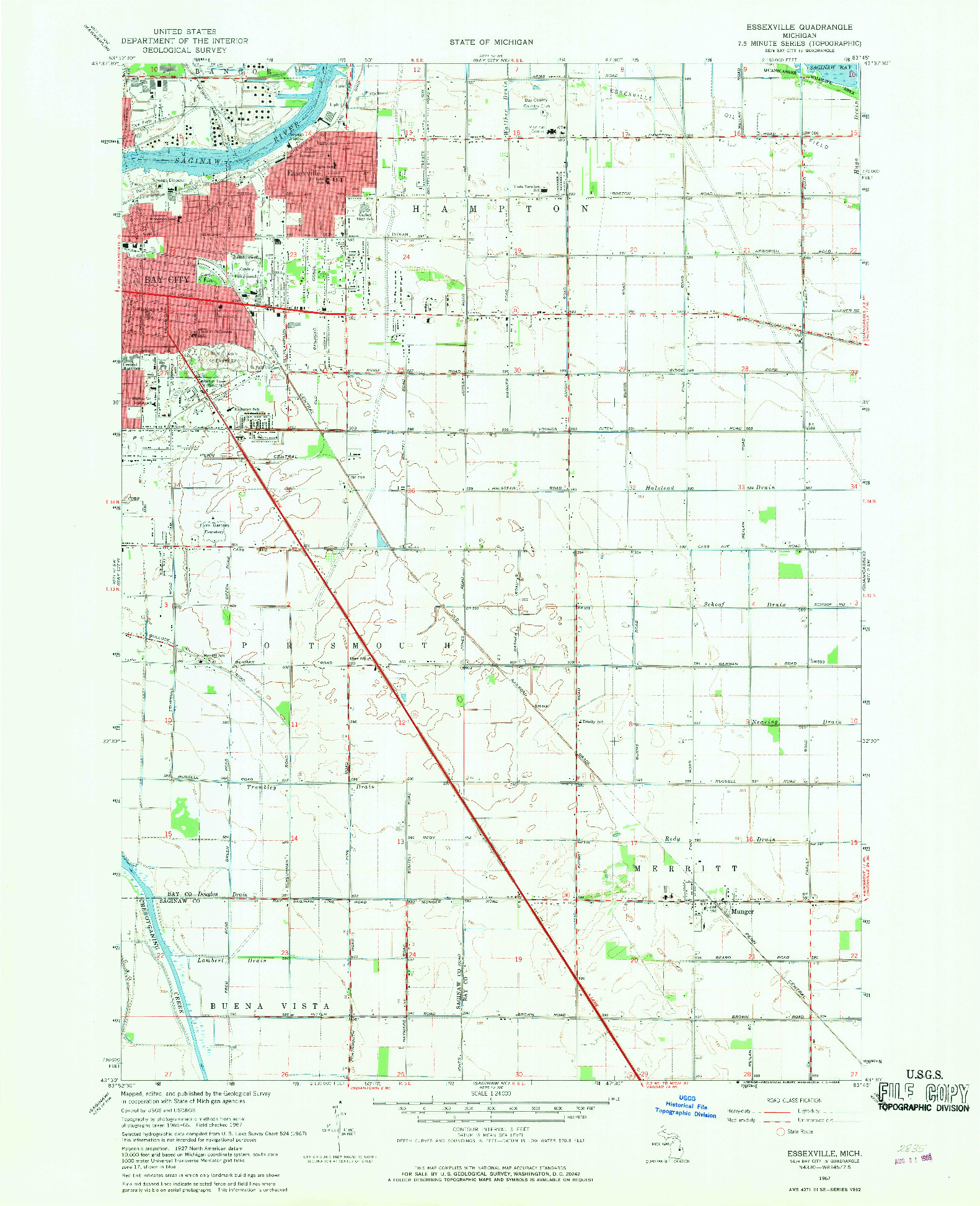 USGS 1:24000-SCALE QUADRANGLE FOR ESSEXVILLE, MI 1967
