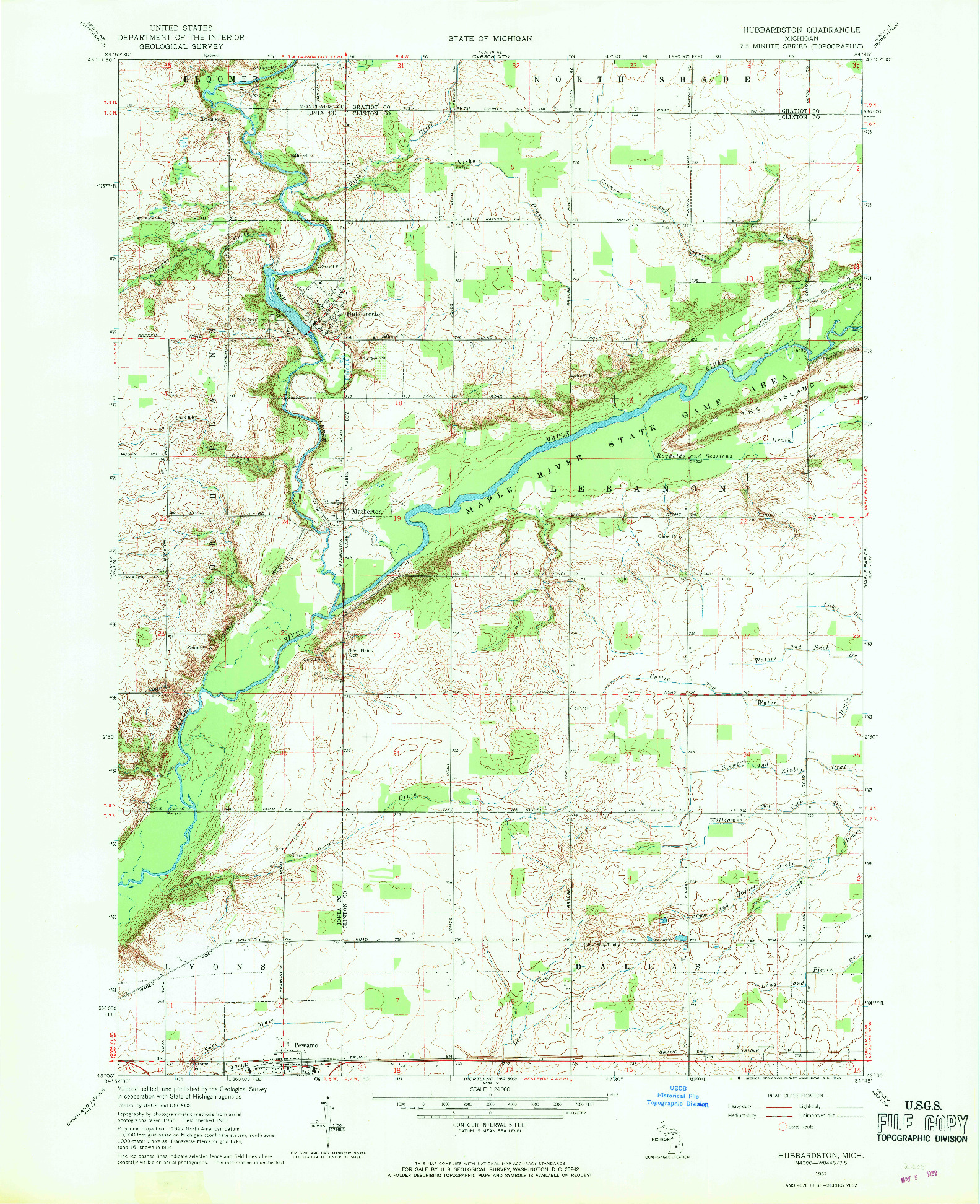 USGS 1:24000-SCALE QUADRANGLE FOR HUBBARDSTON, MI 1967