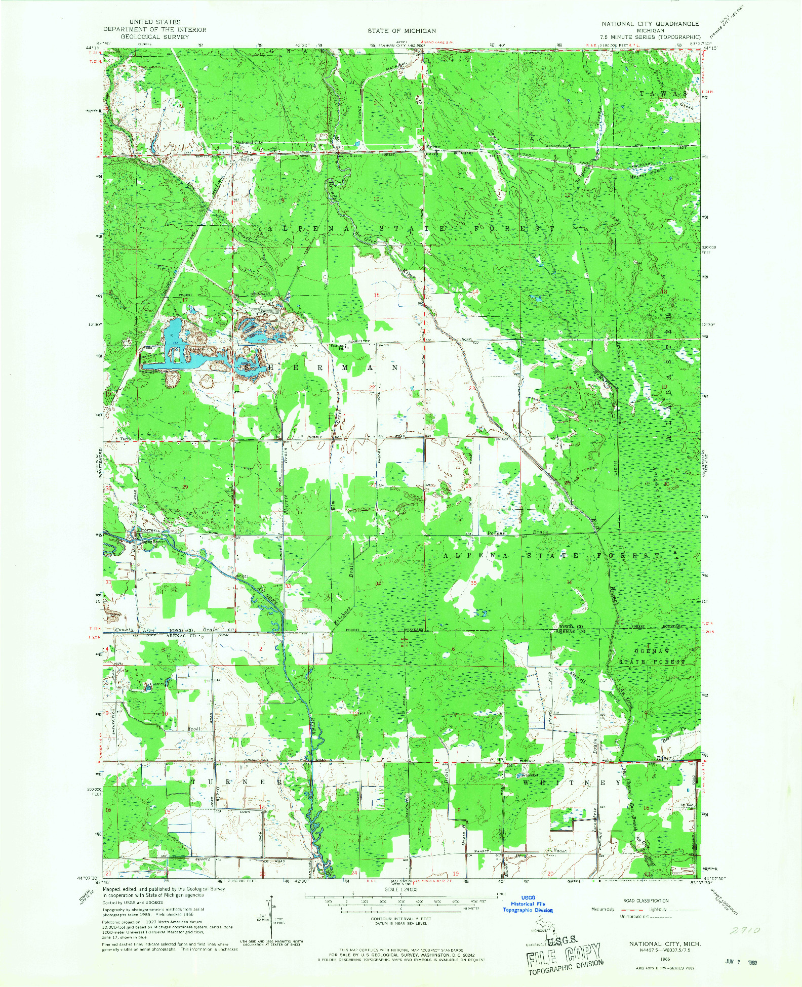 USGS 1:24000-SCALE QUADRANGLE FOR NATIONAL CITY, MI 1966