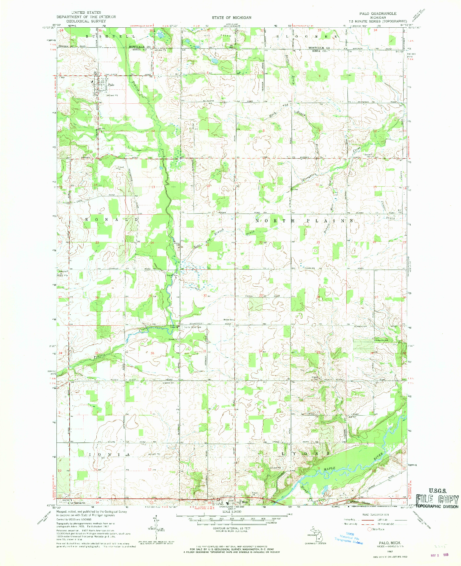 USGS 1:24000-SCALE QUADRANGLE FOR PALO, MI 1967