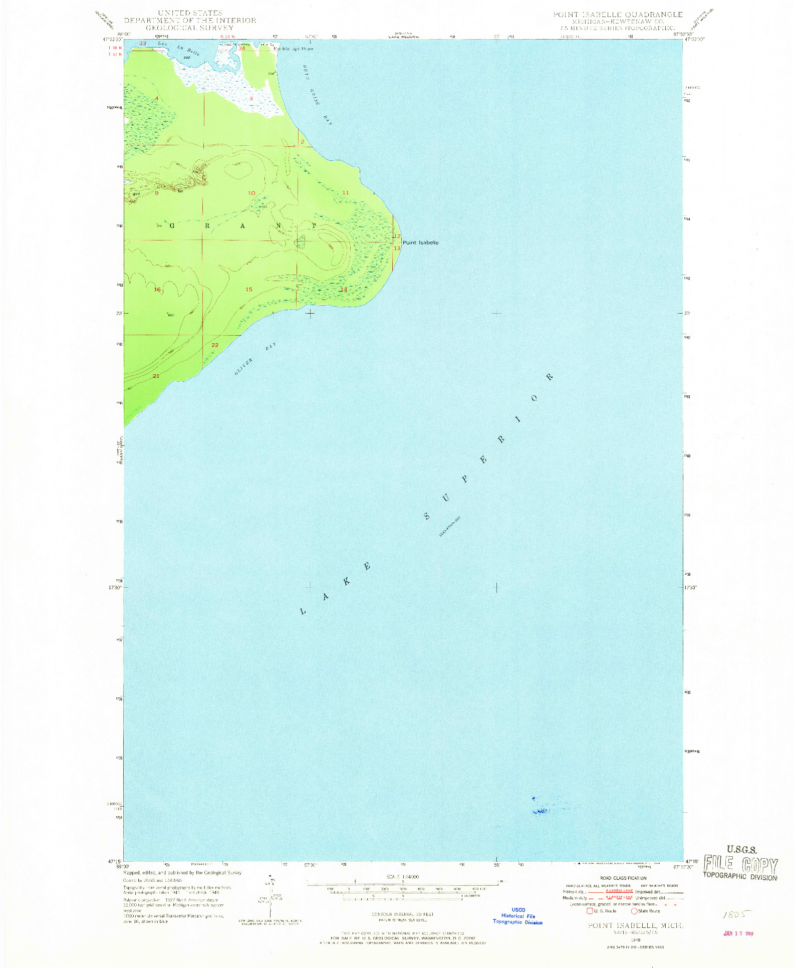 USGS 1:24000-SCALE QUADRANGLE FOR POINT ISABELLE, MI 1948