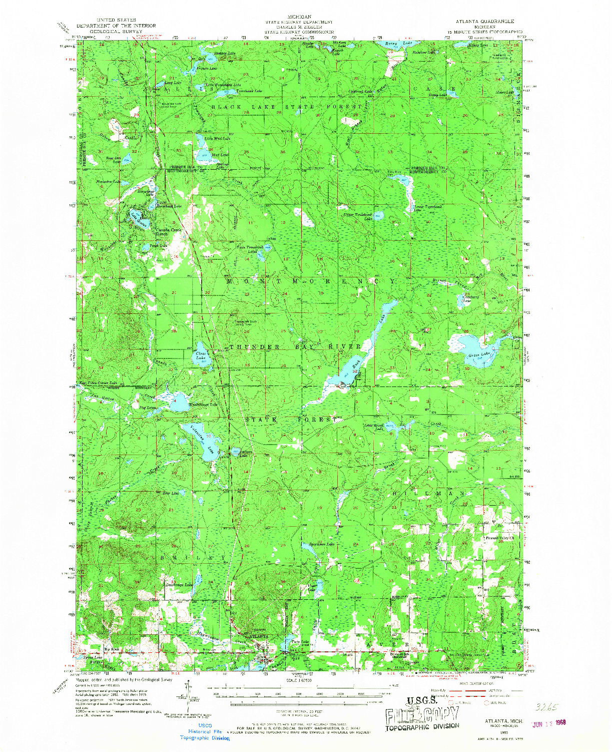 USGS 1:62500-SCALE QUADRANGLE FOR ATLANTA, MI 1955